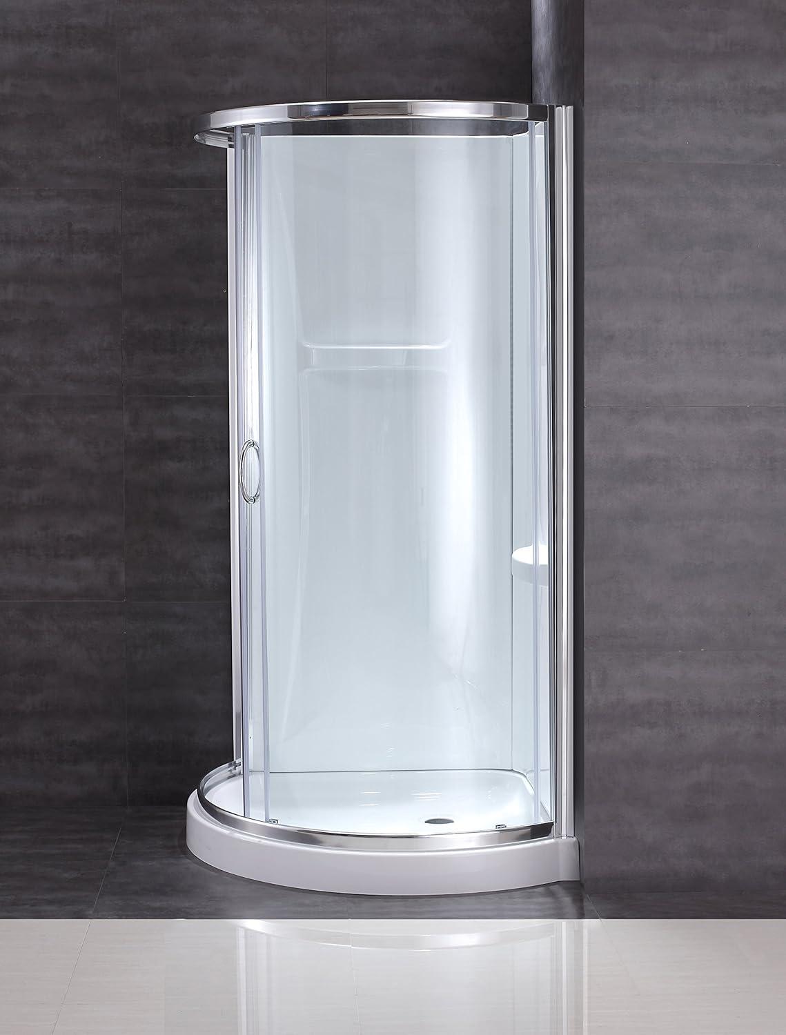 Ove Decors Breeze 36 in x 36 in x 77 in H Curved Corner Shower Kit with Clear Glass, Walls, Base and Chrome Hardware