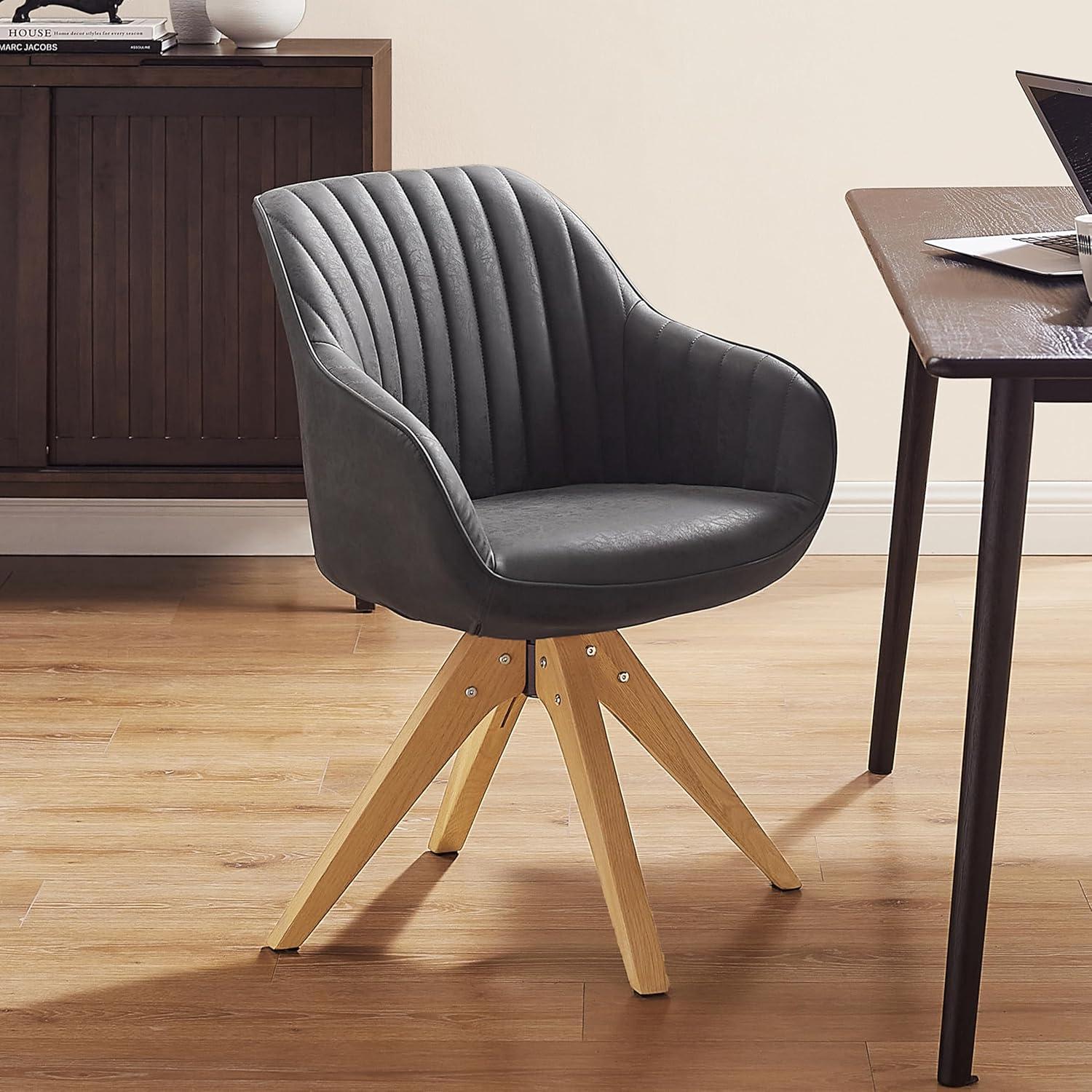 Art Leon Modern Swivel Fabric Accent Desk Chair with Beech Wood Legs, Yellow