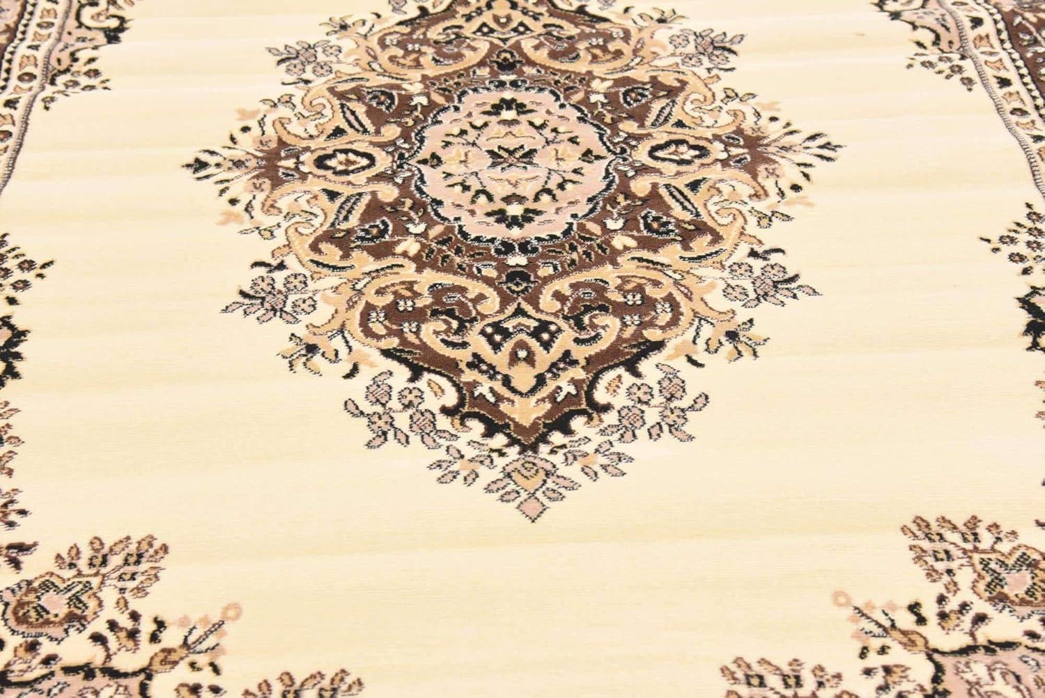 Elegant Ivory Medallion 6' x 9' Easy-Care Synthetic Area Rug