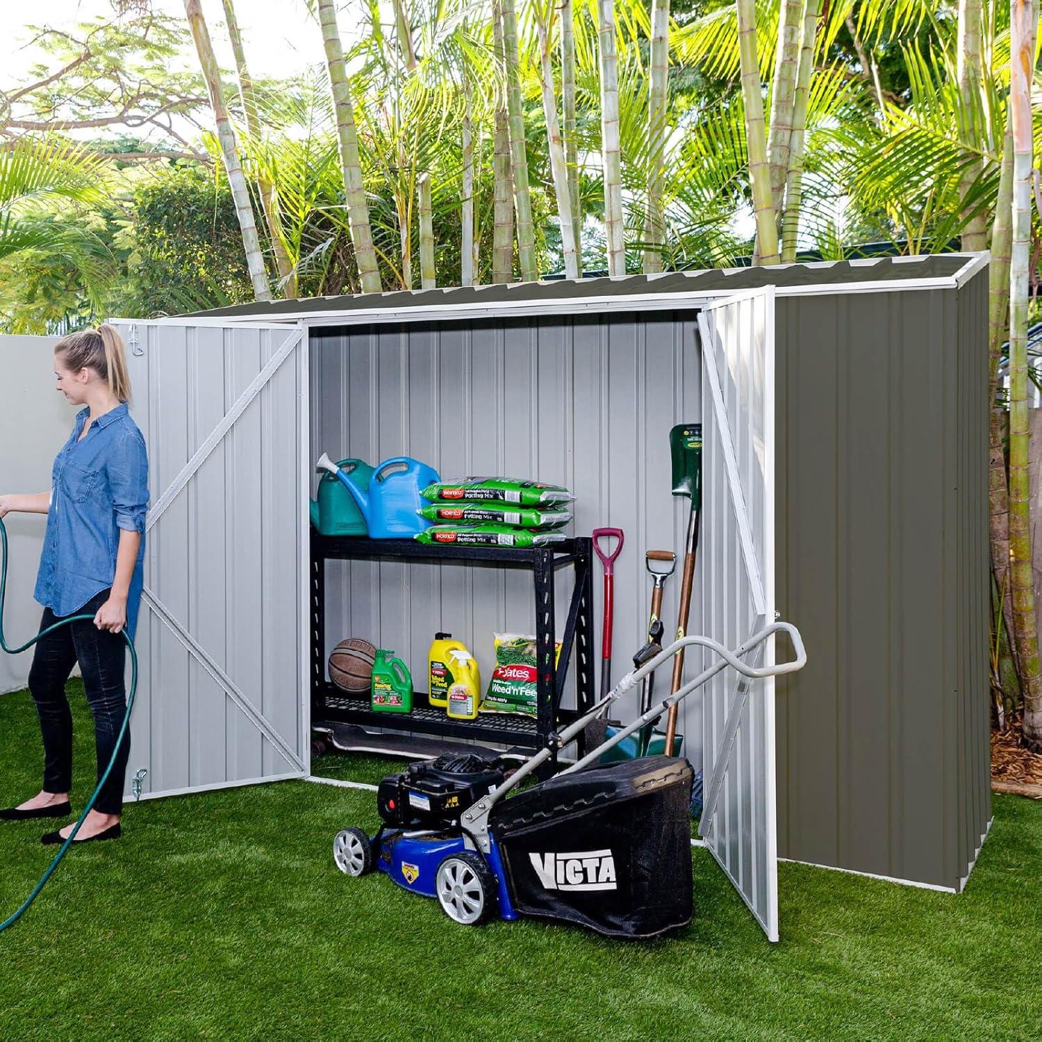 Absco 10' x 2.5' Gray Galvanized Steel Metal Garden Shed