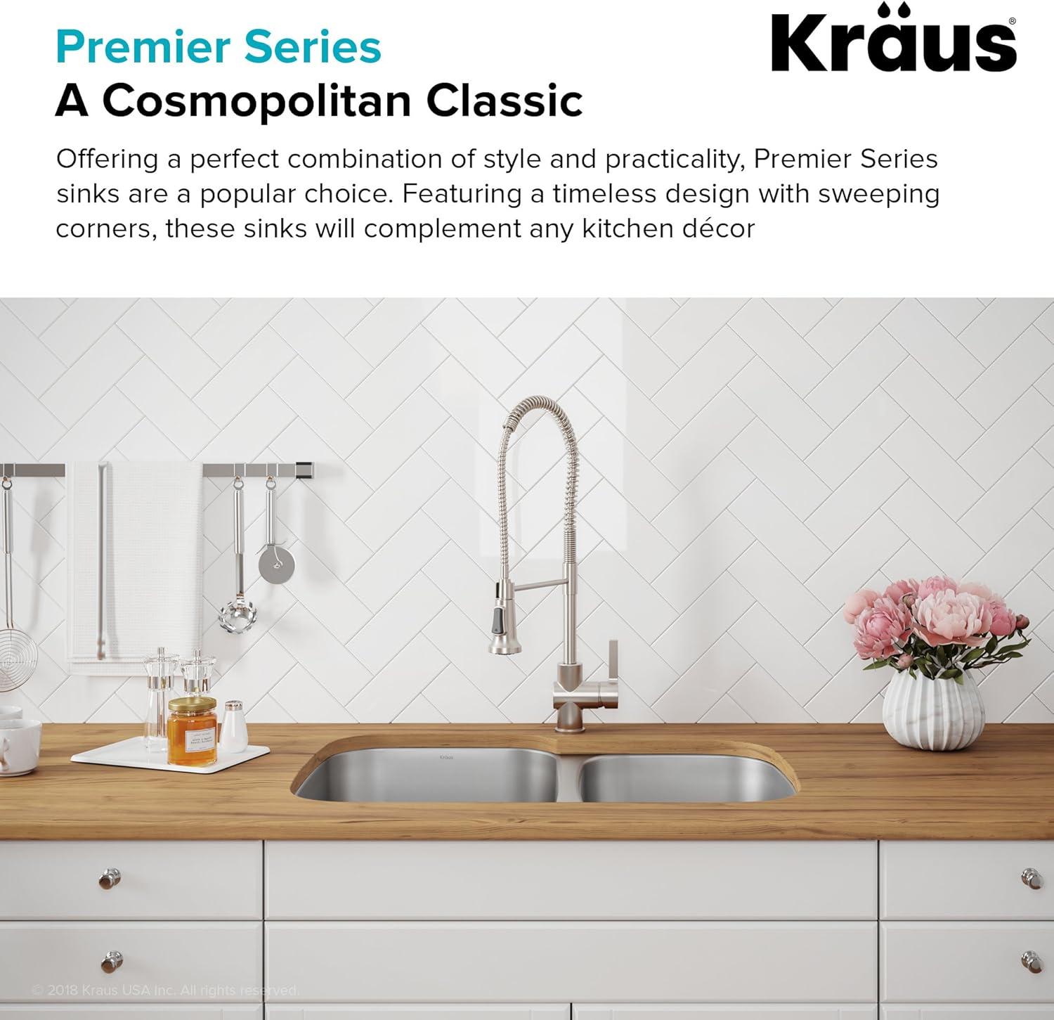 KRAUS Premier 32-inch L 16 Gauge Undermount 60/40 Double Bowl Stainless Steel Kitchen Sink