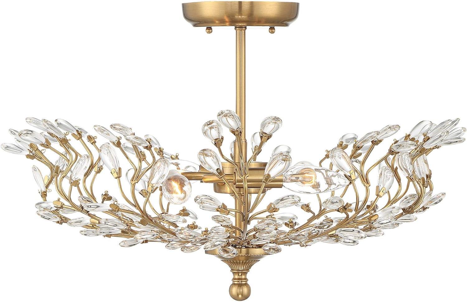 Vienna Full Spectrum Brielle Modern Ceiling Light Semi Flush Mount Fixture 18 1/2" Wide Brass Vine Leaf 4-Light Clear Crystal Glass for Bedroom House