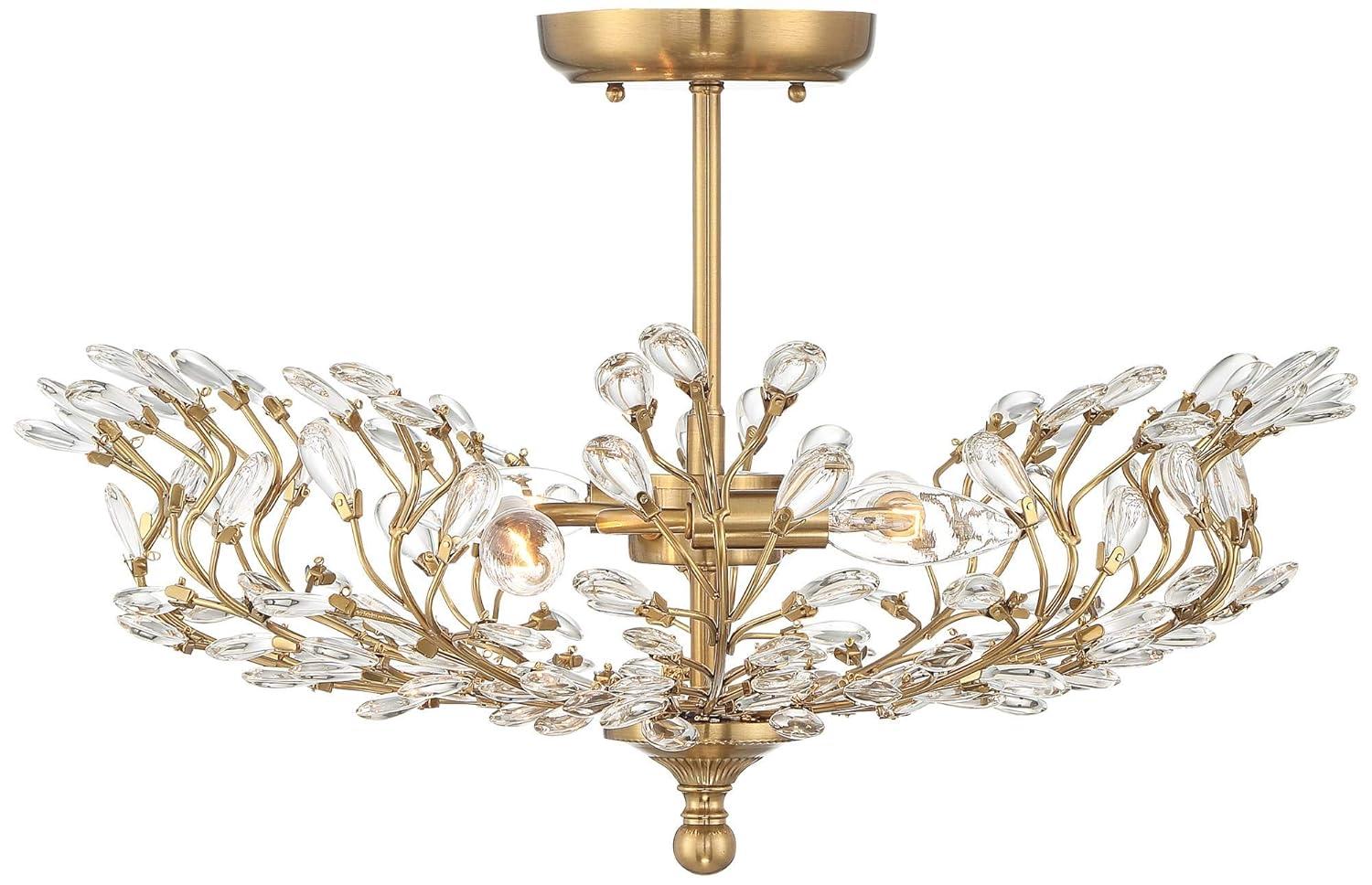 Vienna Full Spectrum Brielle Modern Ceiling Light Semi Flush Mount Fixture 18 1/2" Wide Brass Vine Leaf 4-Light Clear Crystal Glass for Bedroom House