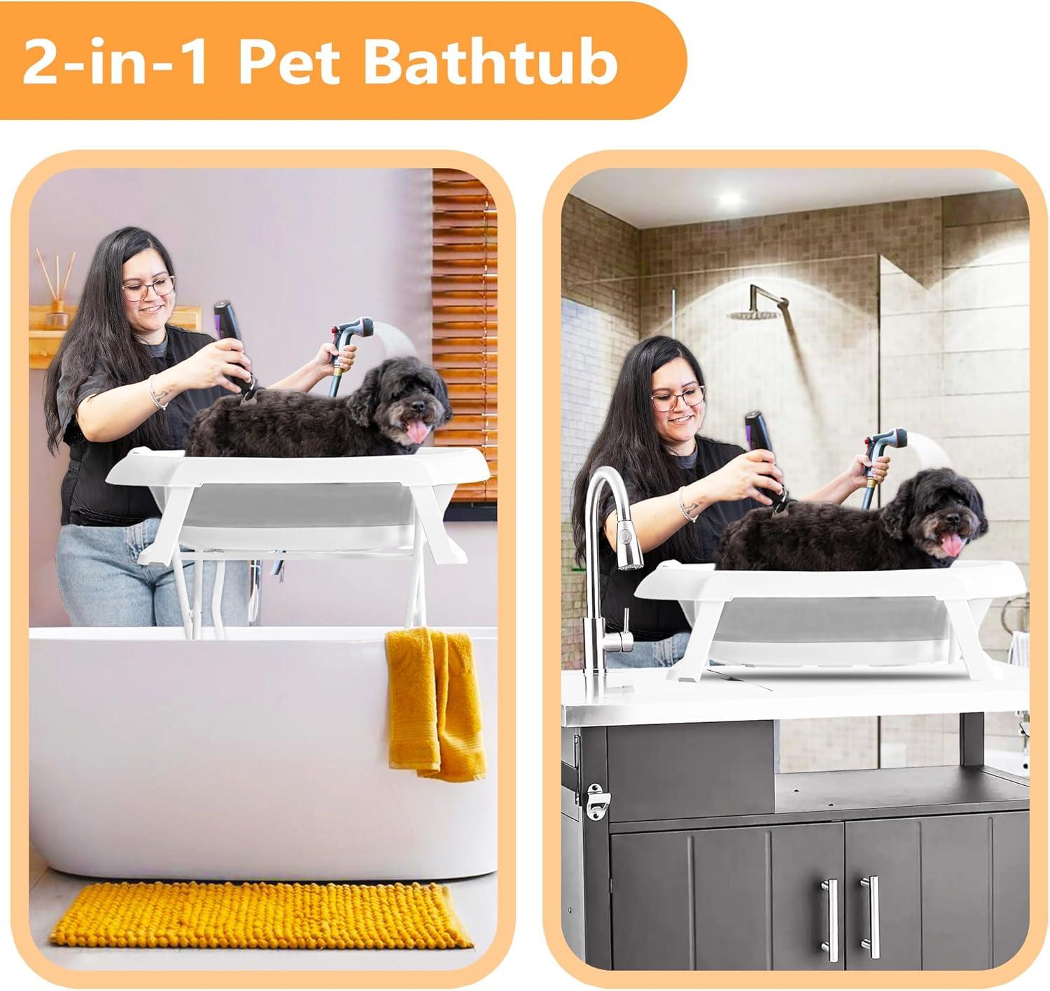 Portable White Plastic and Metal Dog Bath Tub for Medium Pets