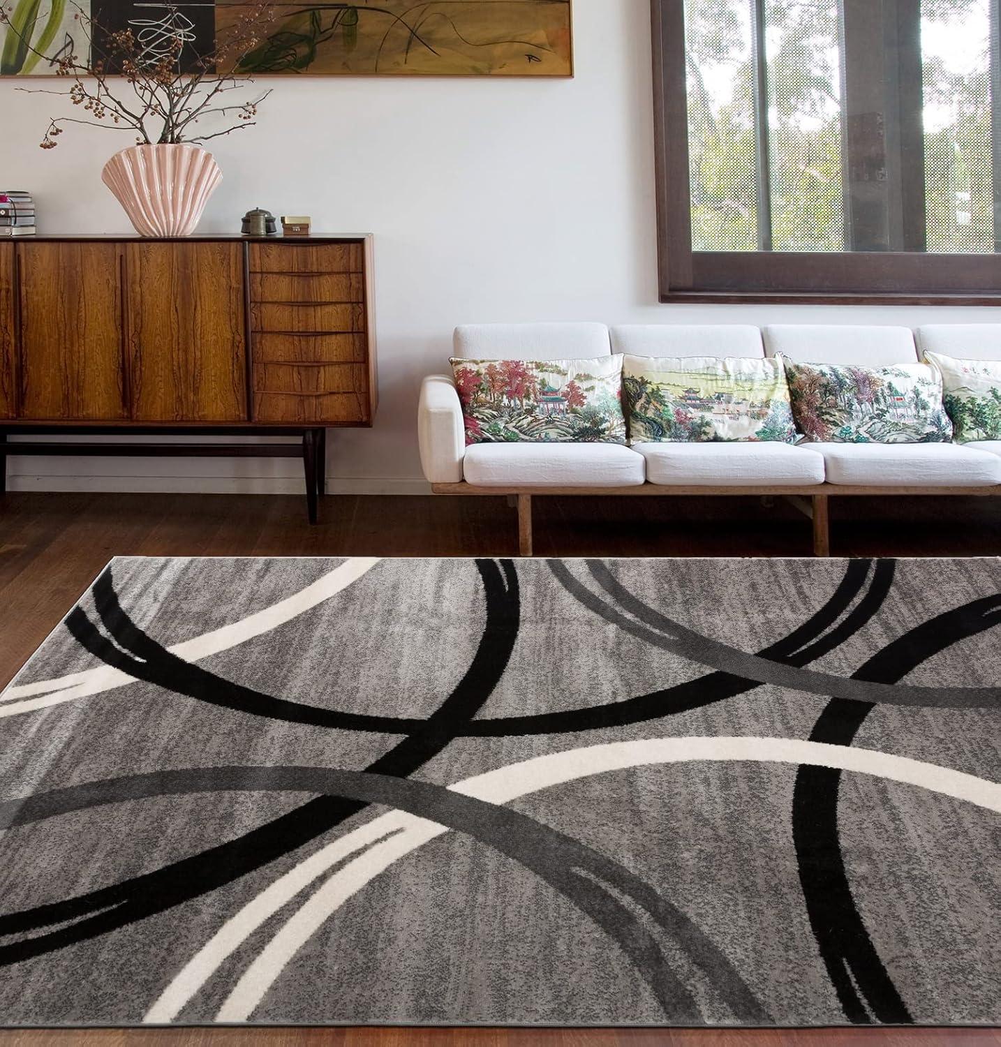 World Rug Gallery Contemporary Abstract Circles Design Gray 5'3" x 7'3" Area Rug
