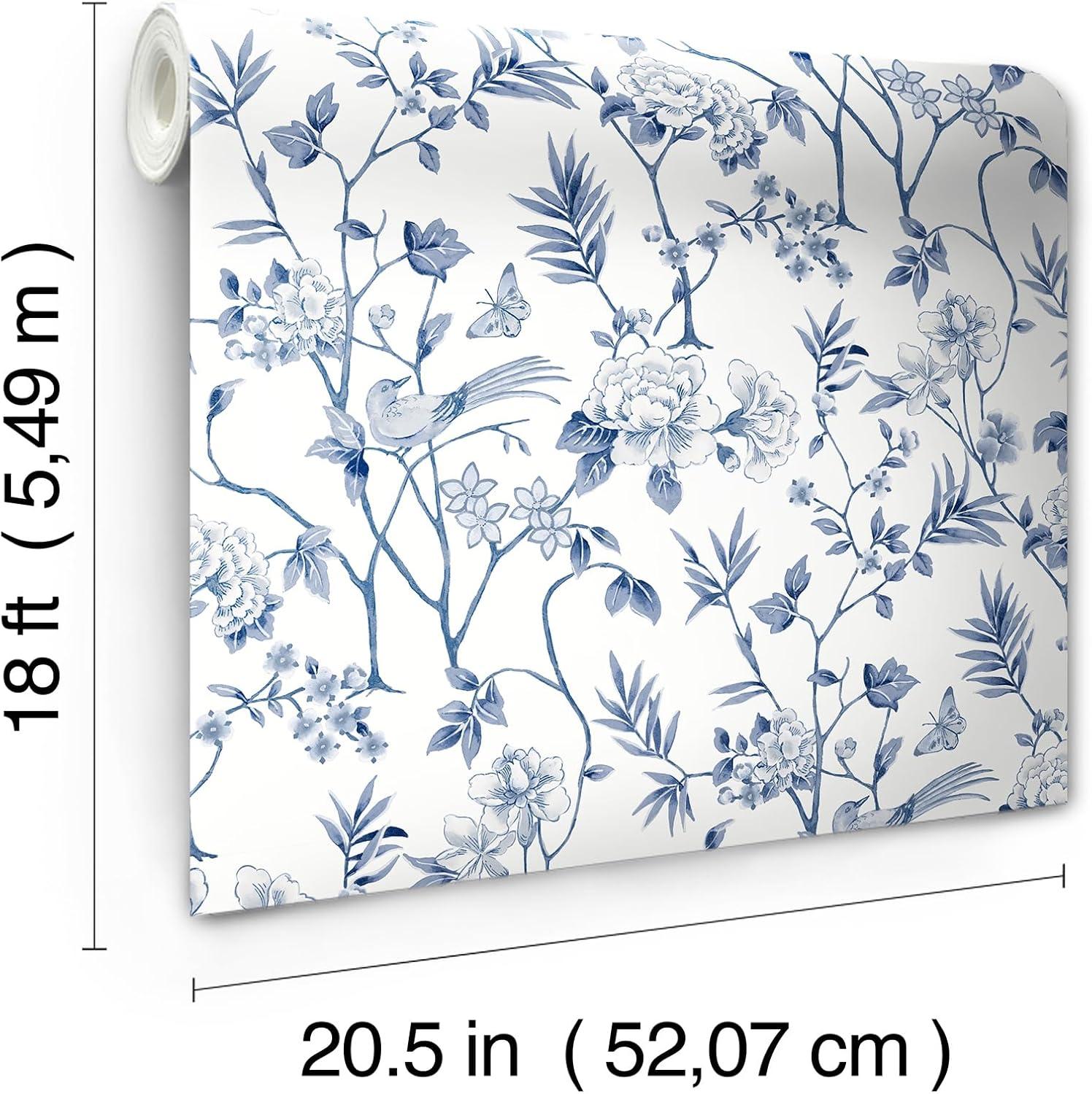 Indigo and White Chinoiserie Garden Peel and Stick Wallpaper