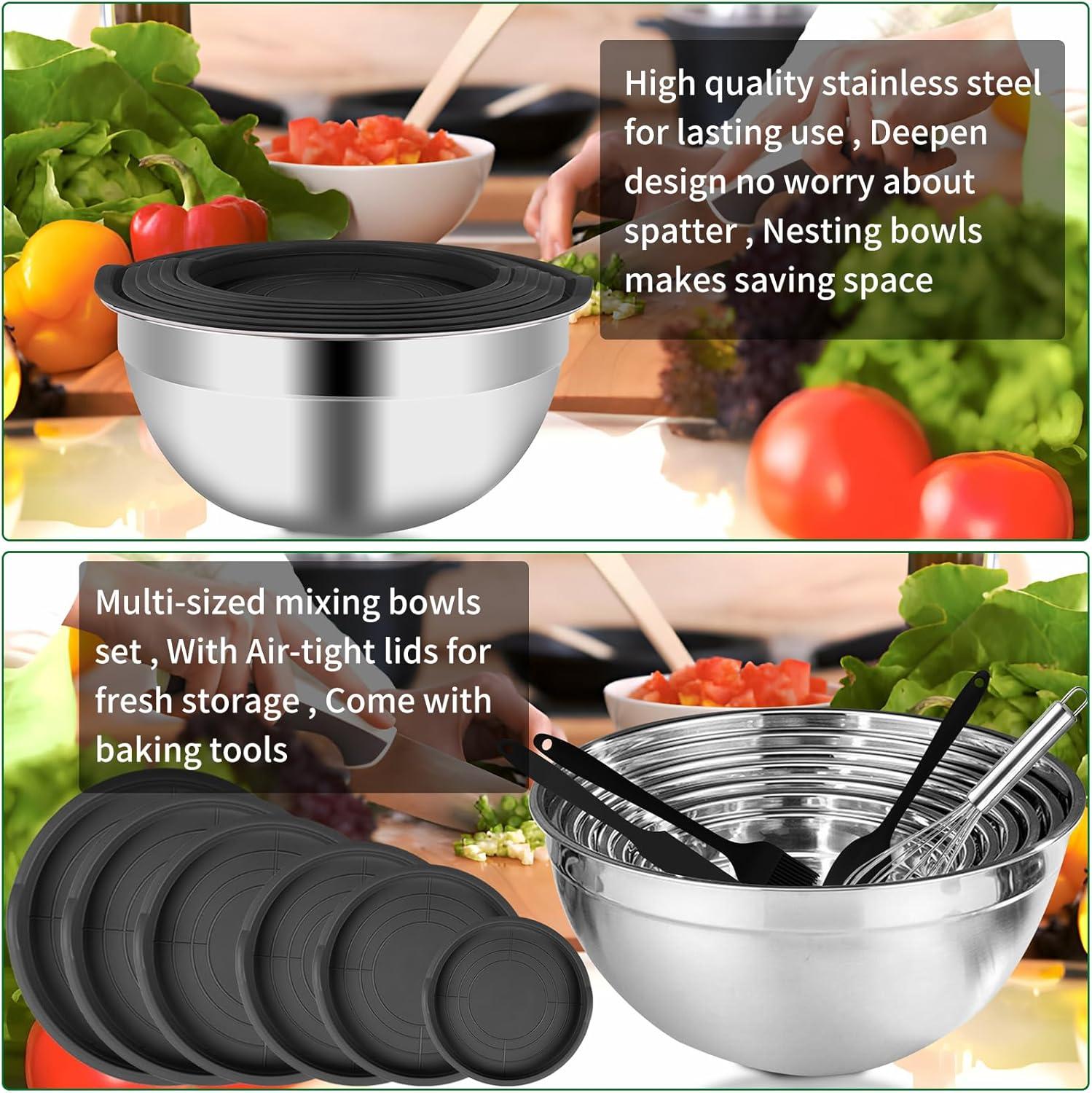 27-Piece Stainless Steel Mixing Bowl Set with Lids and Utensils