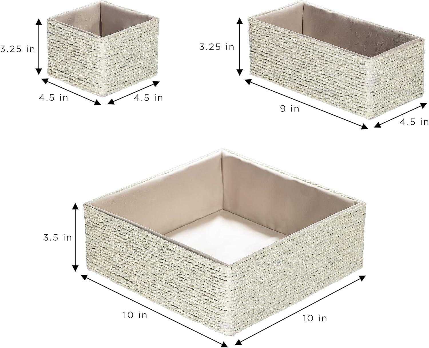 Beige Paper Rope Woven Storage Basket Set of 4