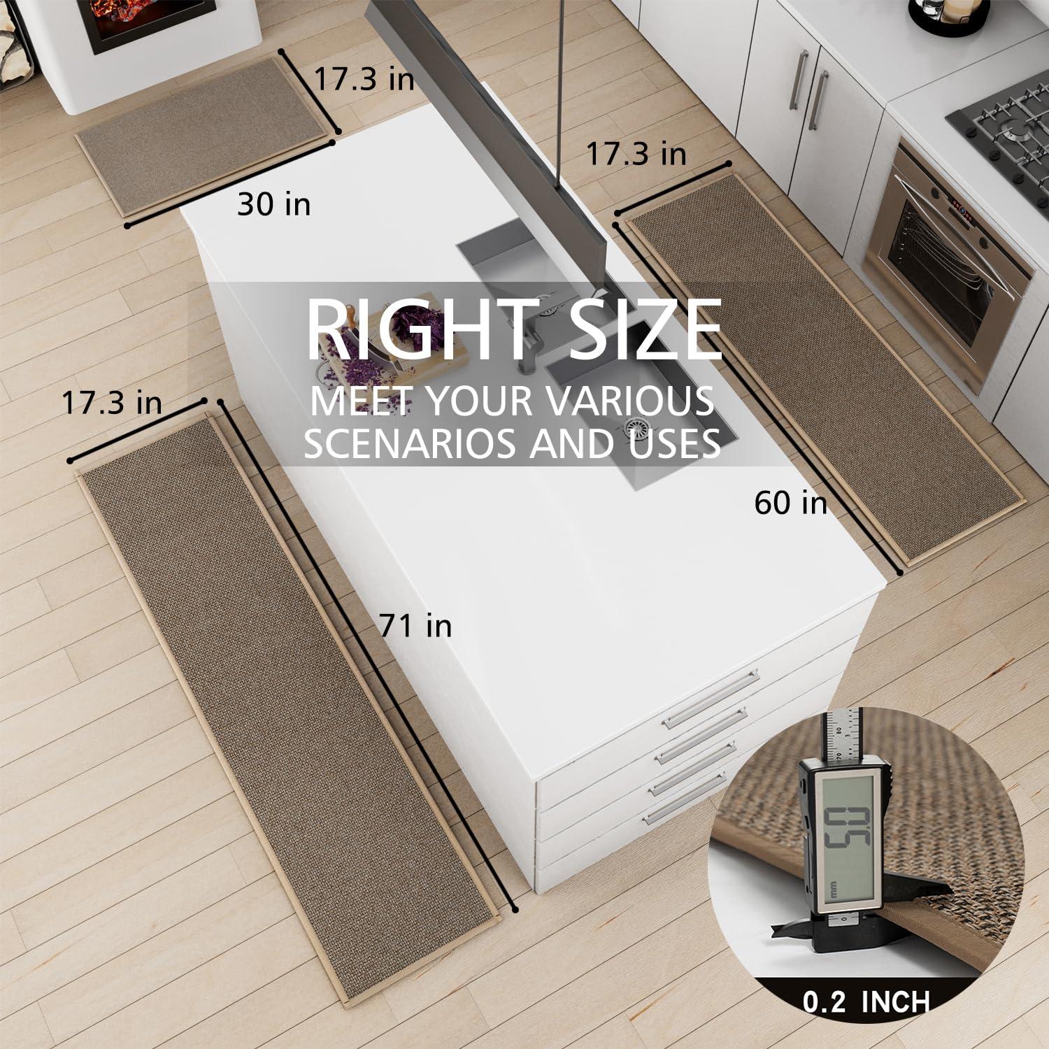 Kitchen Mat Set of 2 PCS, Cushioned Non Slip Rugs for Kitchen Floor, Absorbent Runner Comfort Standing Mats Washable for Kitchen, Office, Home (Brown, 17.3"x47"+17.3"x30")