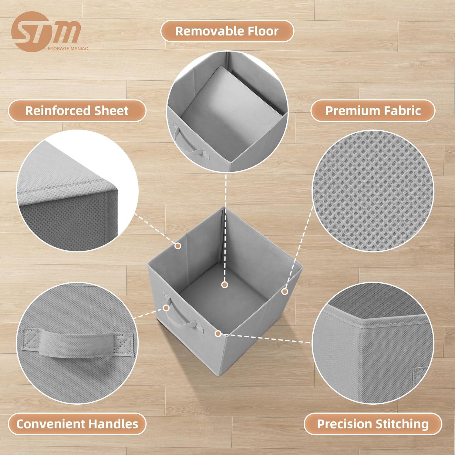 11 Inch Fabric Storage Cubes with Dual Handles, Collapsible Cube Bins for Shelves (10 Pack), Foldable Baskets for Clothes, Closet Organizers and Storage Box (Grey)