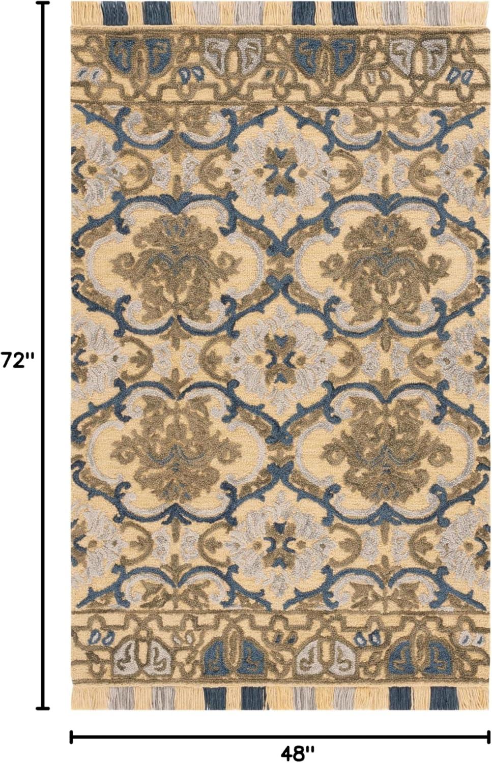 Blossom BLM422 Handmade Tufted Area Rug - Gold/Blue - 4' X 6' - Safavieh