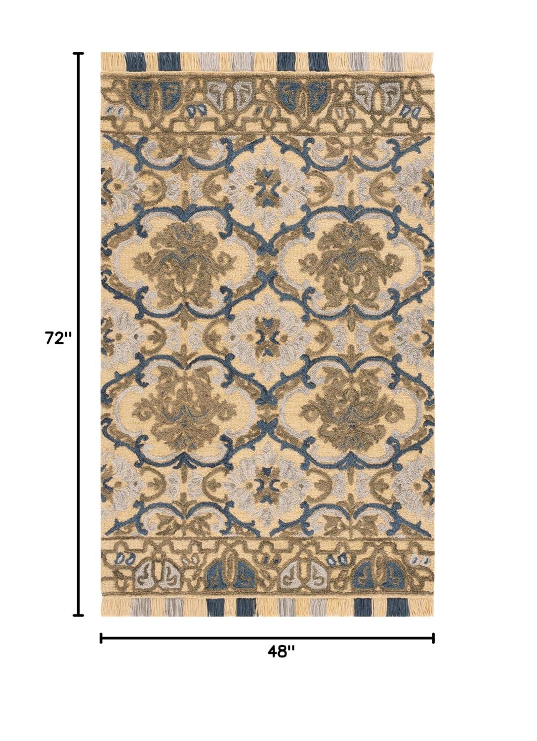 Blossom BLM422 Handmade Tufted Area Rug - Gold/Blue - 4' X 6' - Safavieh