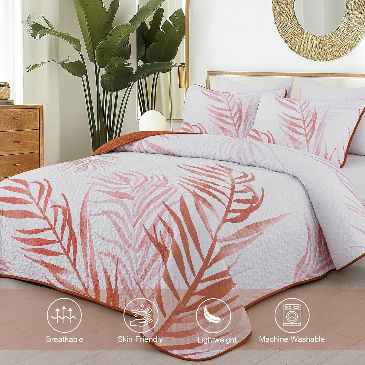 Ambesonne Ambesonne Palm Leaf Bedspread Set Forest Leaves Frame Hunter Green