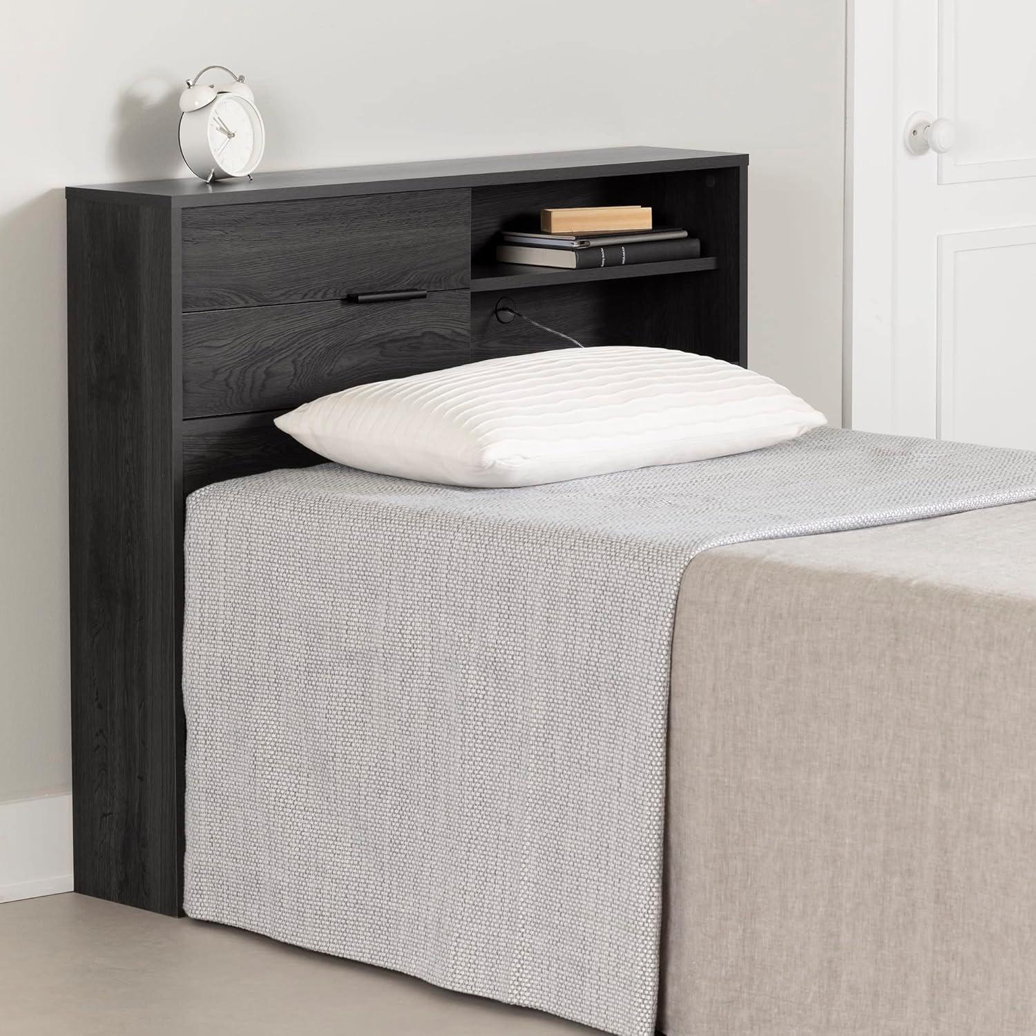 Gray Oak Twin Headboard with Storage Compartments