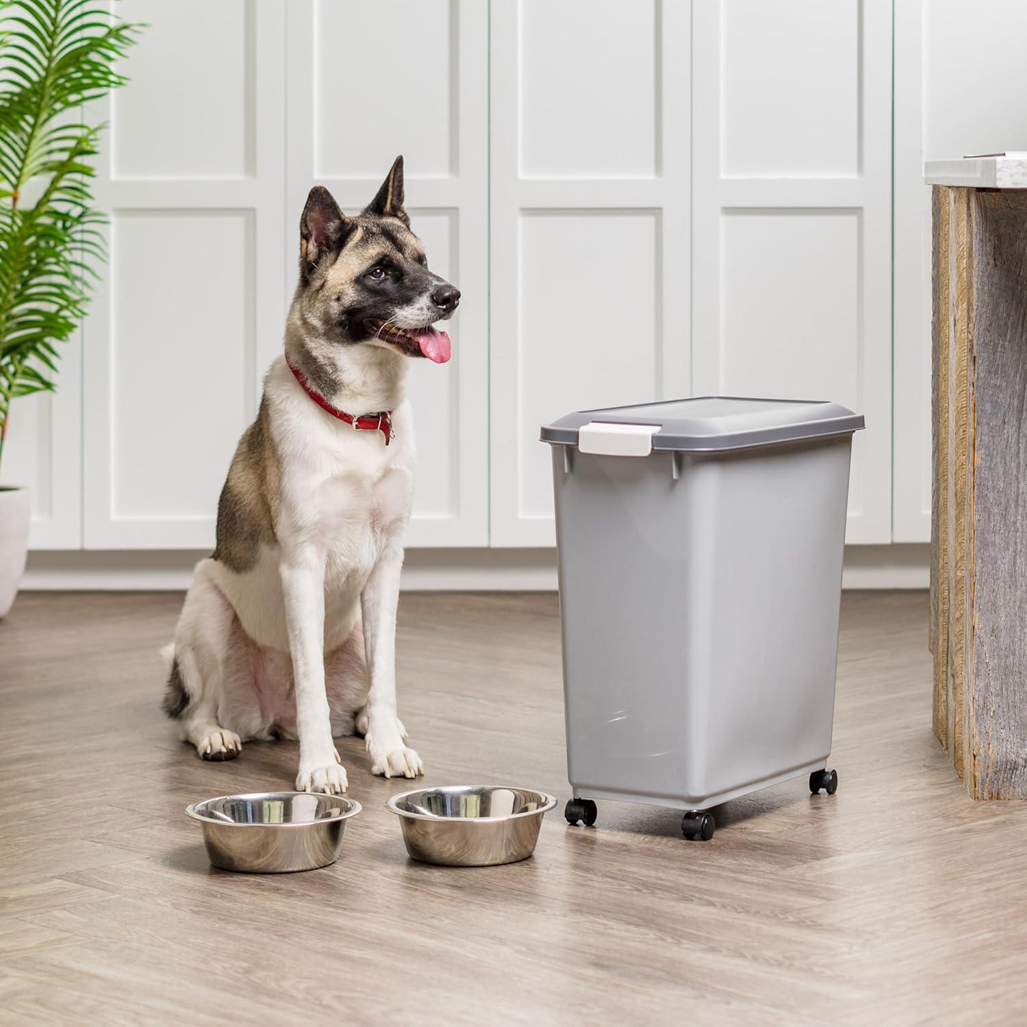IRIS USA 40lbs Dog Food Storage Container with Wheels, 2-Cup Scoop, Gray/Dark Gray