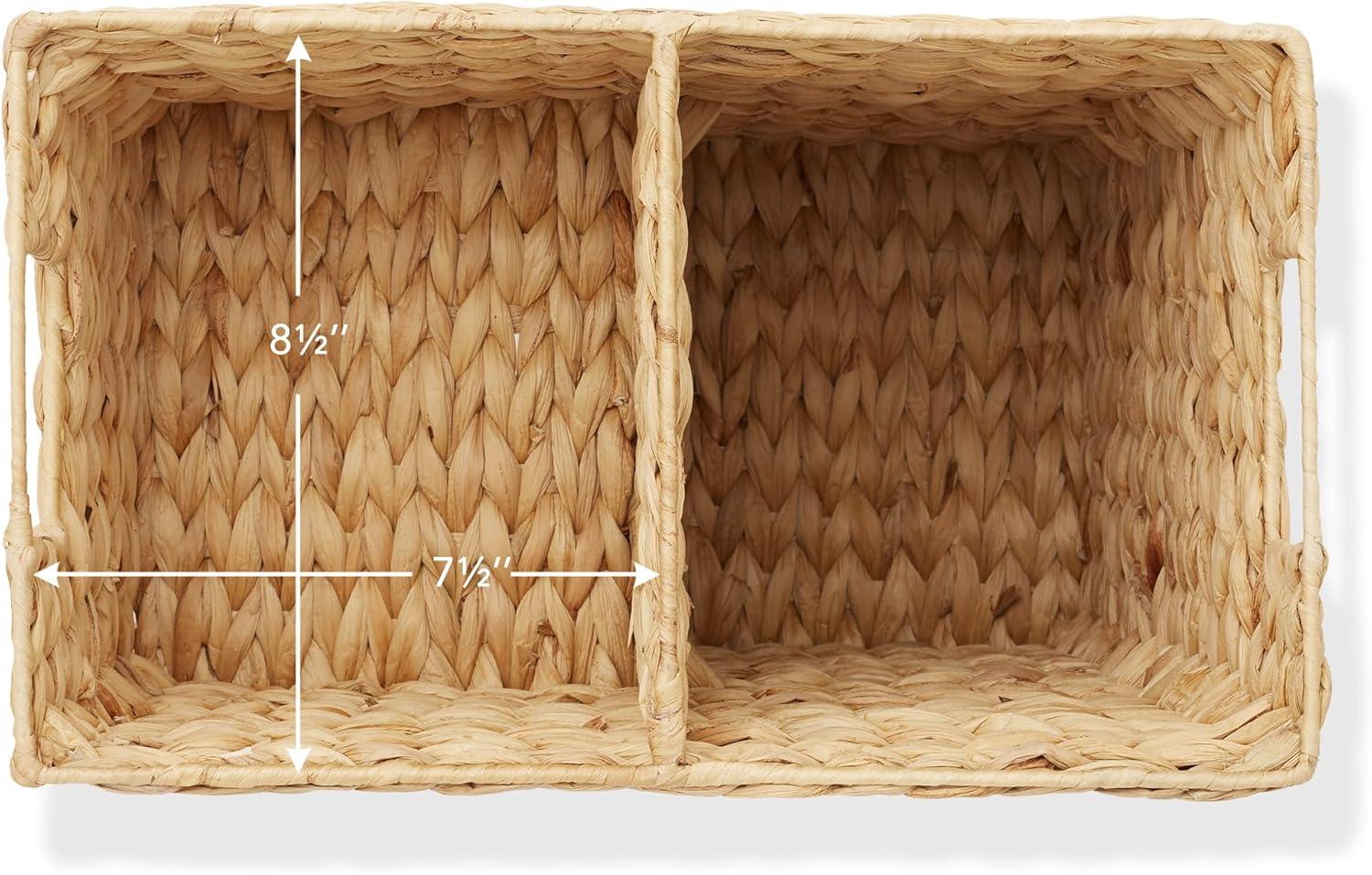 Casafield Stair Basket with Handles, Natural - Woven Water Hyacinth Staircase Step Organizer Bin