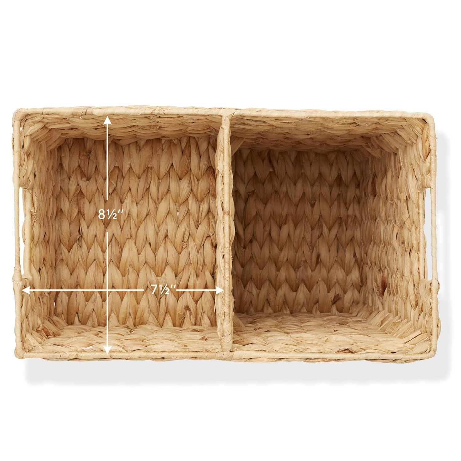 Casafield Stair Basket with Handles, Natural - Woven Water Hyacinth Staircase Step Organizer Bin