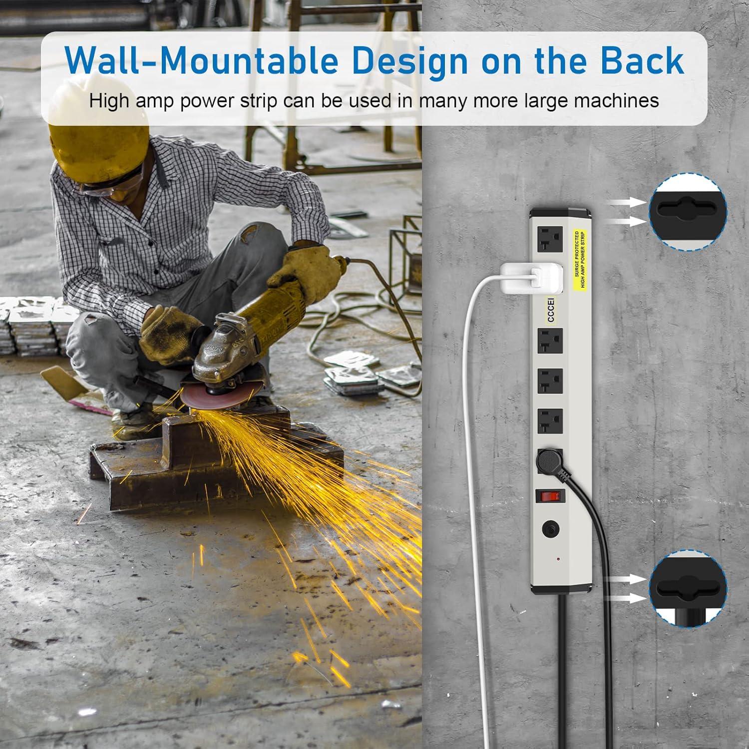 12 Gauge Heavy Duty Power Strip Surge Protector 4800J, 20 Amp 6 Plug Industrial Shop Garage Metal Multiple Outlets, 6 FT Extension Cord 5-15P Adapter High Amp 6-20R T-Slot 20a for Appliance.