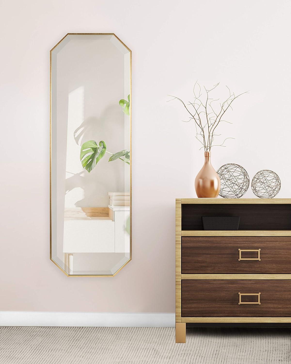 Gold Octagon Full Length Wall Mirror with Beveled Edge