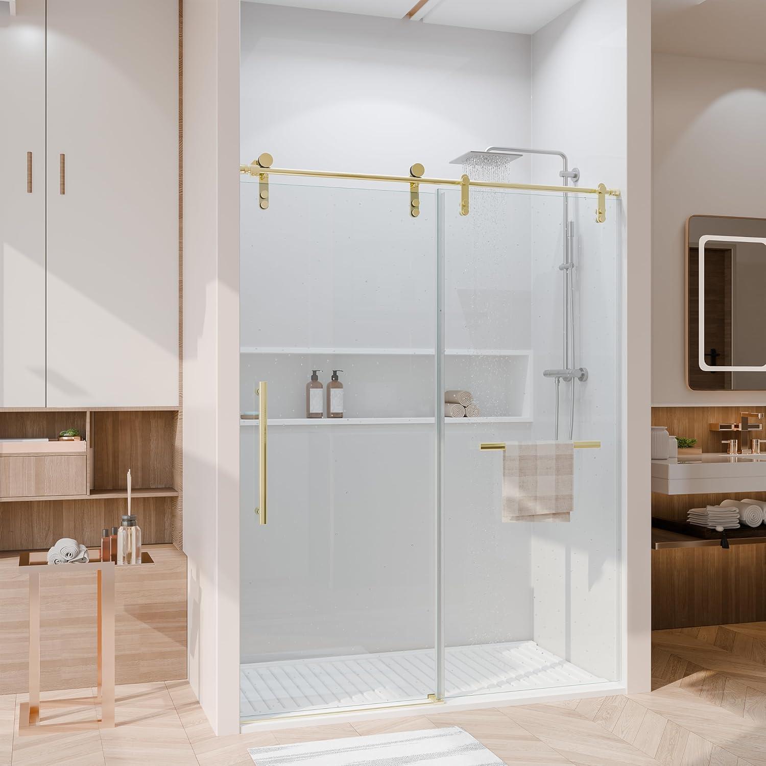 56-60"W X 76"H Double Sliding Shower Door, Aluminium Alloy Frame In Chrome, 5/16" (8Mm) Thick SGCC Tempered Clear Glass.