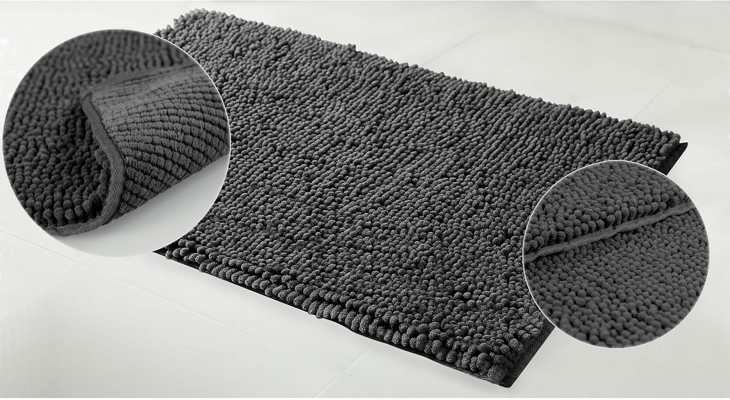 Dark Gray Plush Shag Chenille 2-Piece Bath Mat Set