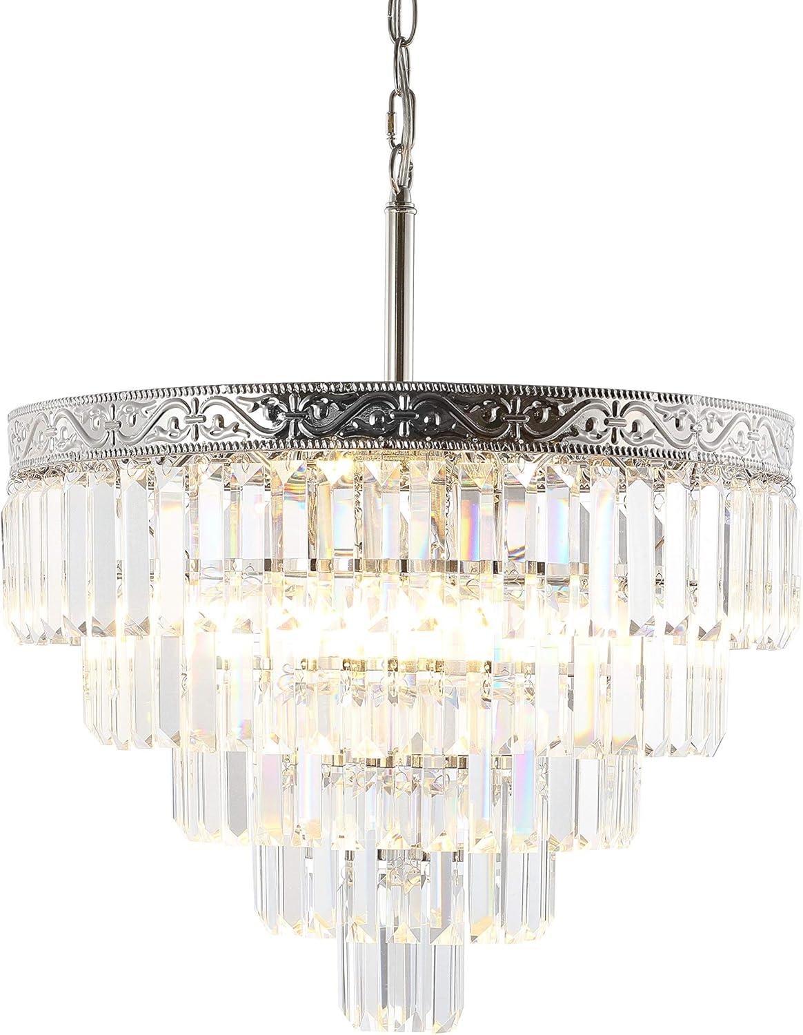 Wyatt 20" 4-Light Crystal LED Chandelier, Polished Nickel/ Clear