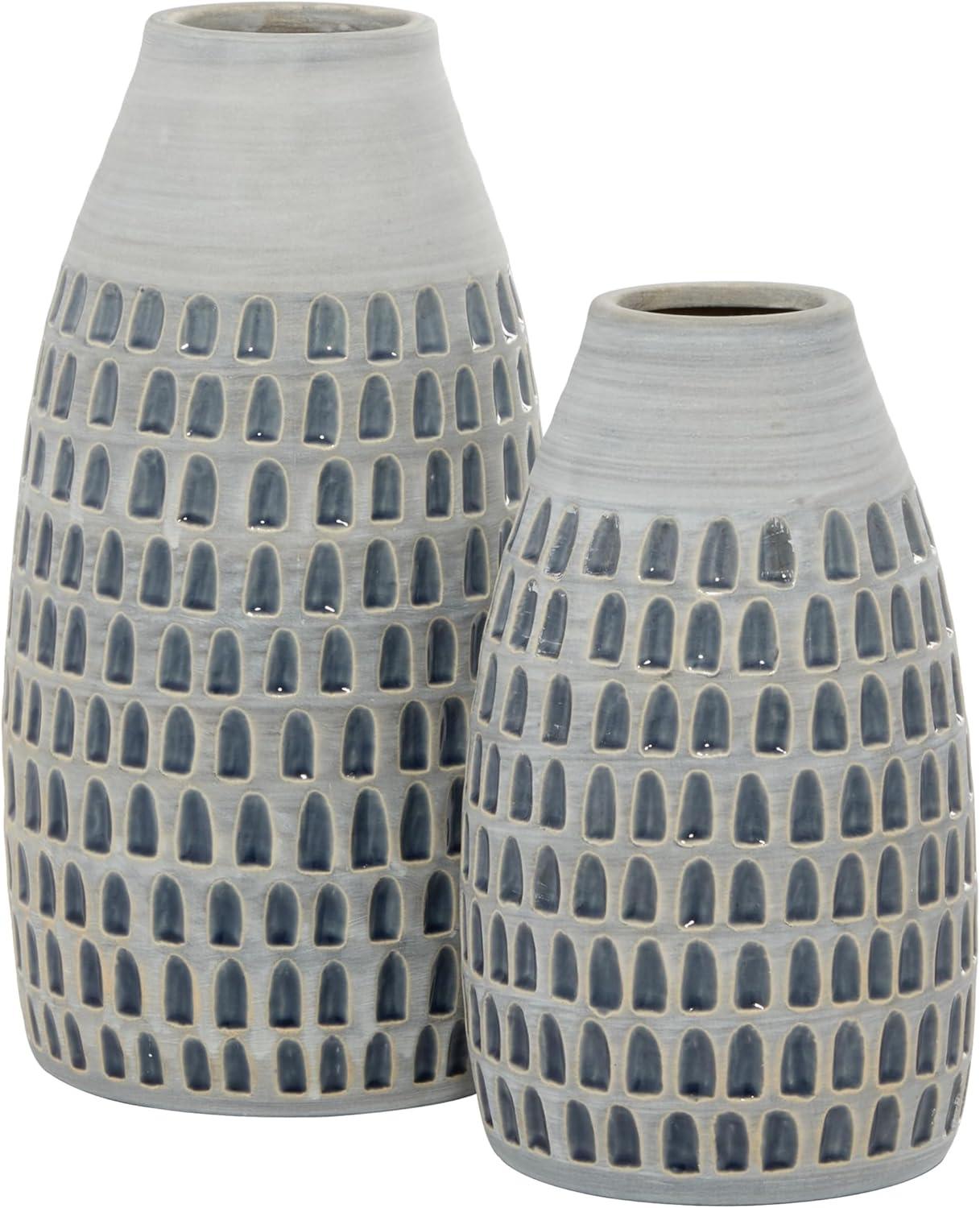 Gray Ceramic Patterned Urn-Shaped Table Vase Set