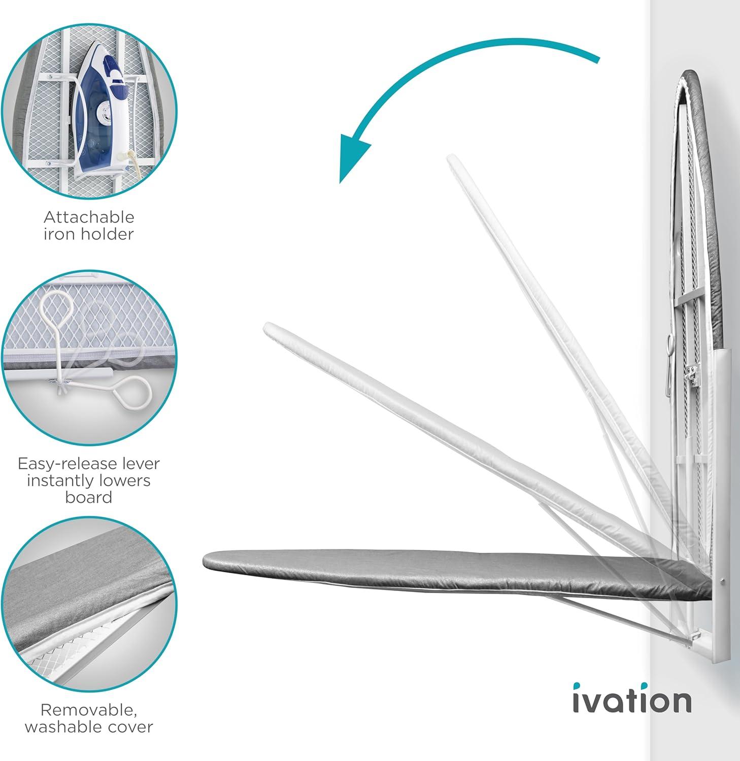 Ivation Wall Mounted Ironing Board, 36.2” x 12.2” Fold Down Iron Board with Iron Holder