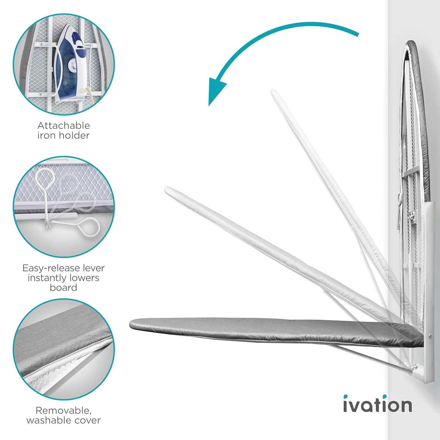 Ivation Wall Mounted Ironing Board, 36.2” x 12.2” Fold Down Iron Board with Iron Holder