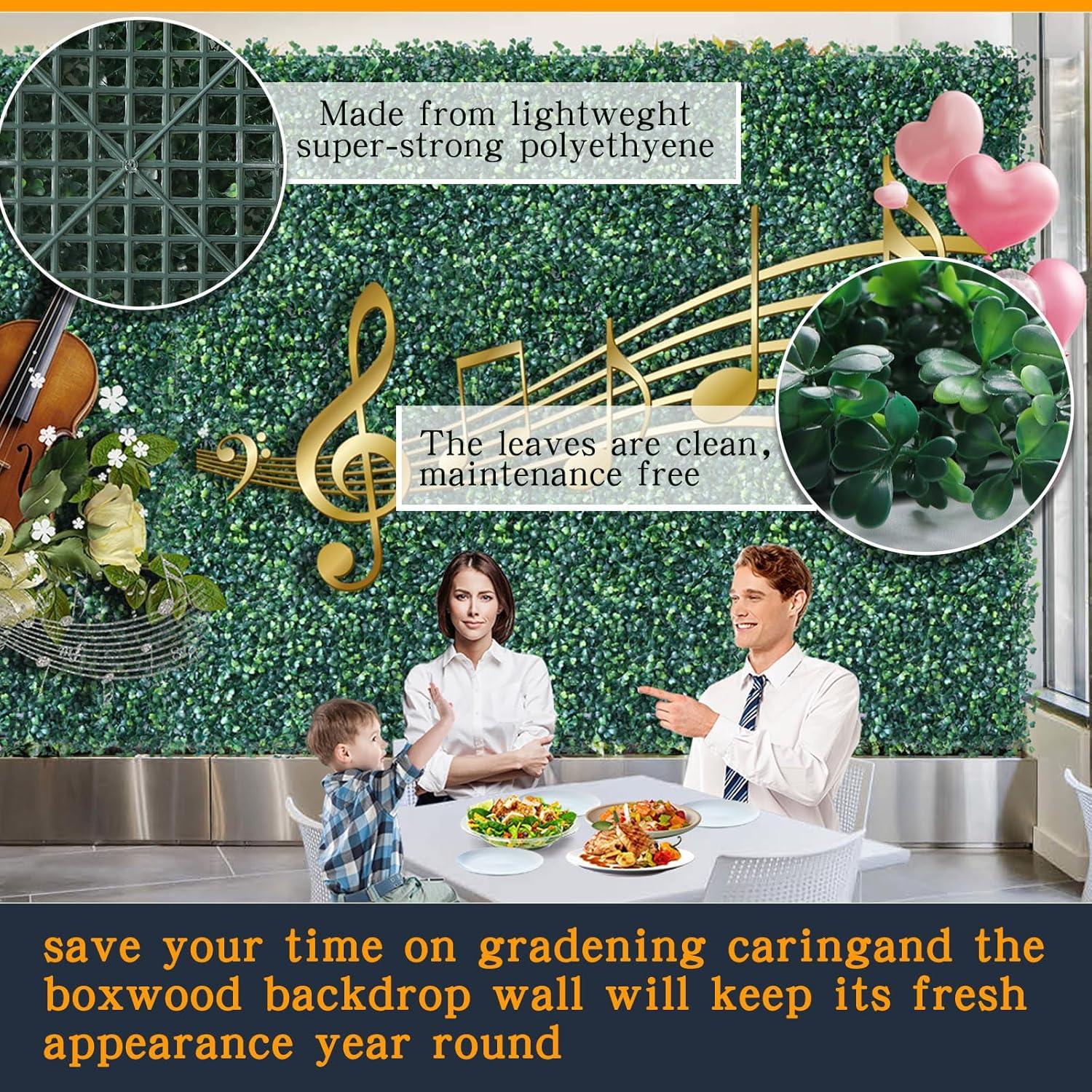 Grass Wall Panel 20'x20', 12Packs Artificial Greenery Wall Backdrop Faux Fence Privacy Screen Fake Hedge Topiary Boxwood Décor for Indoor Outdoor, Dark Green