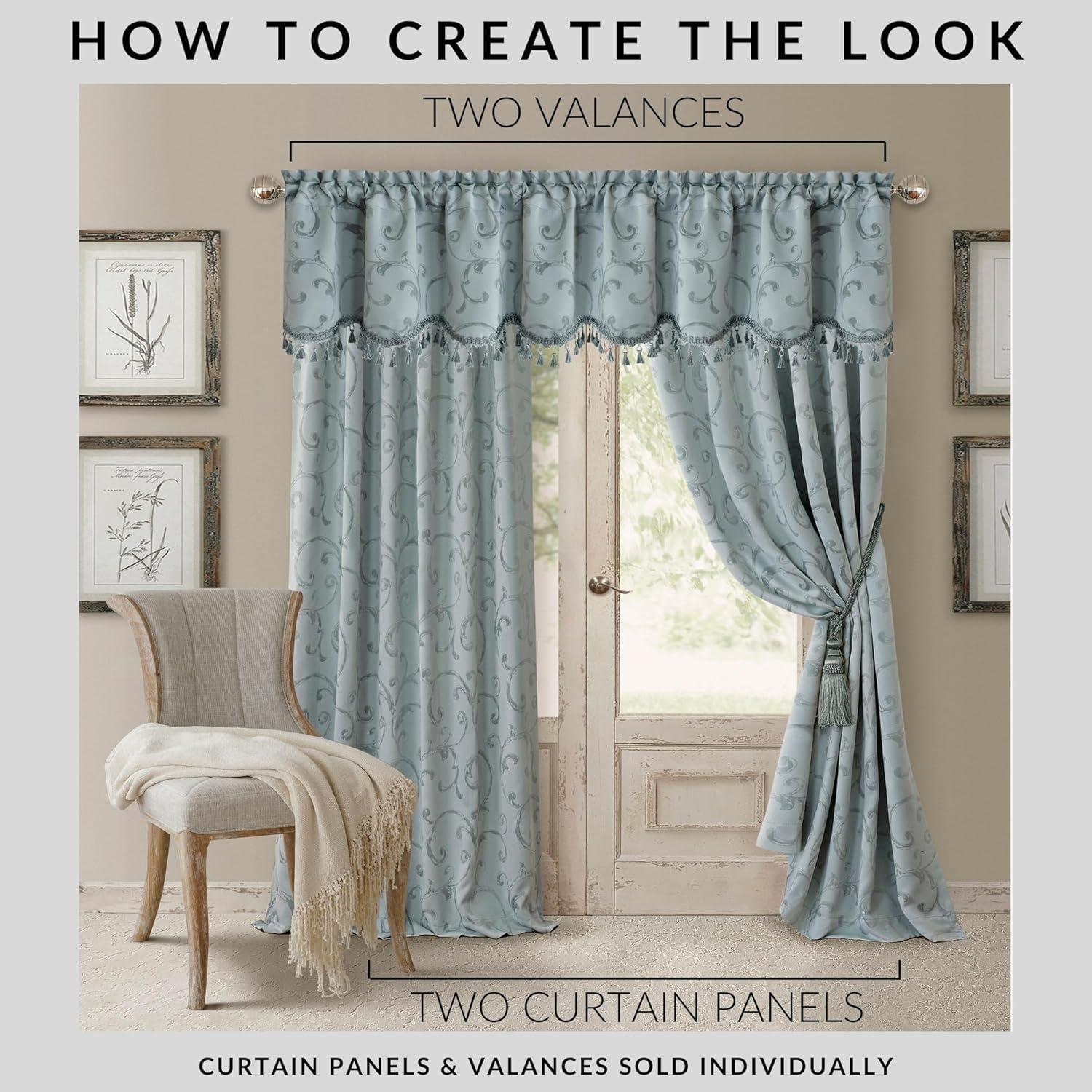 Mia Jacquard Scroll Blackout Window Curtain Panel - 52" x 95" - Blue - Elrene Home Fashions