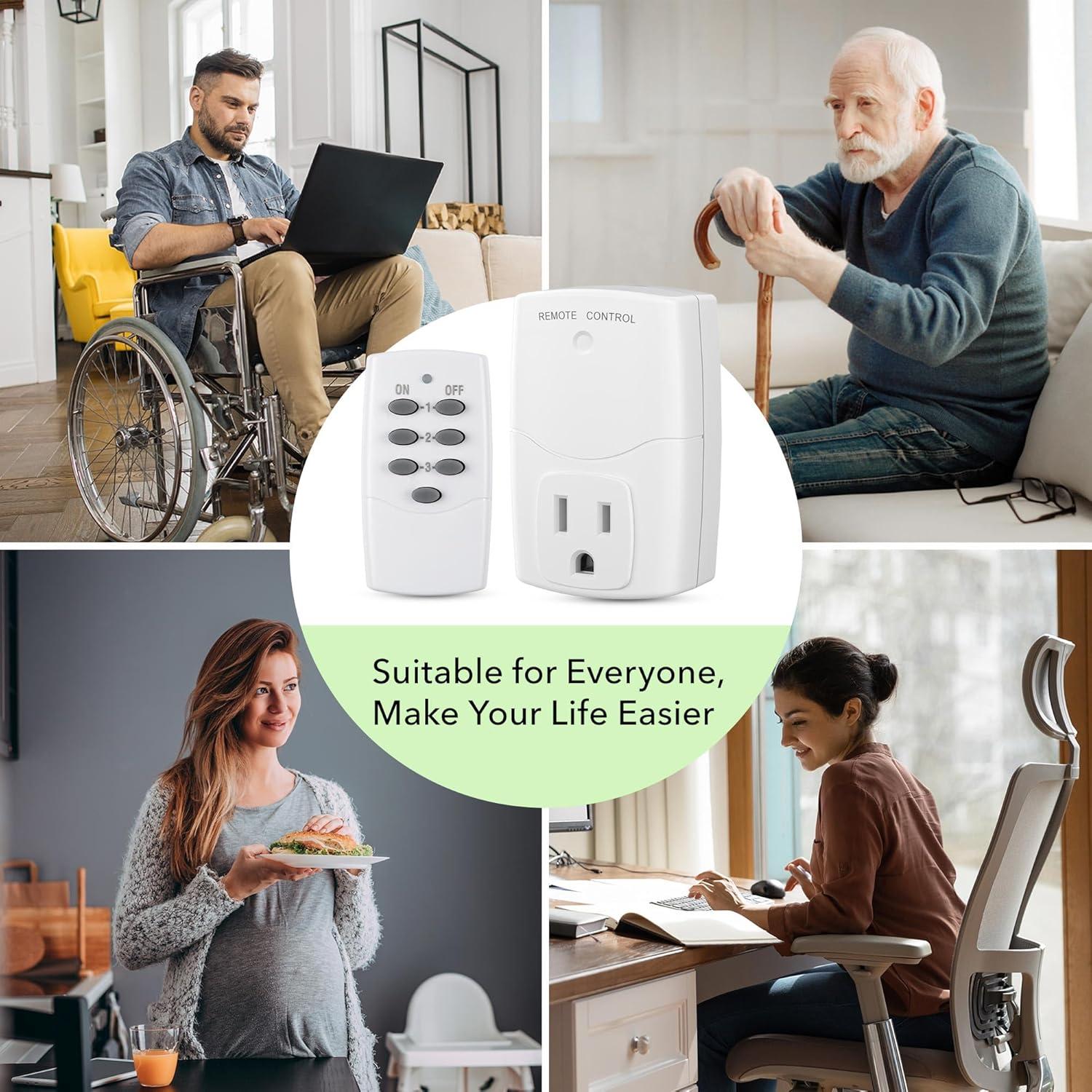 BN-LINK Mini Wireless Remote Control Outlet Switch Power Plug In for Household Appliances, Wireless Remote Light Switch, LED Light Bulbs, White (1 Remote + 3 Outlet) 1250W/10A
