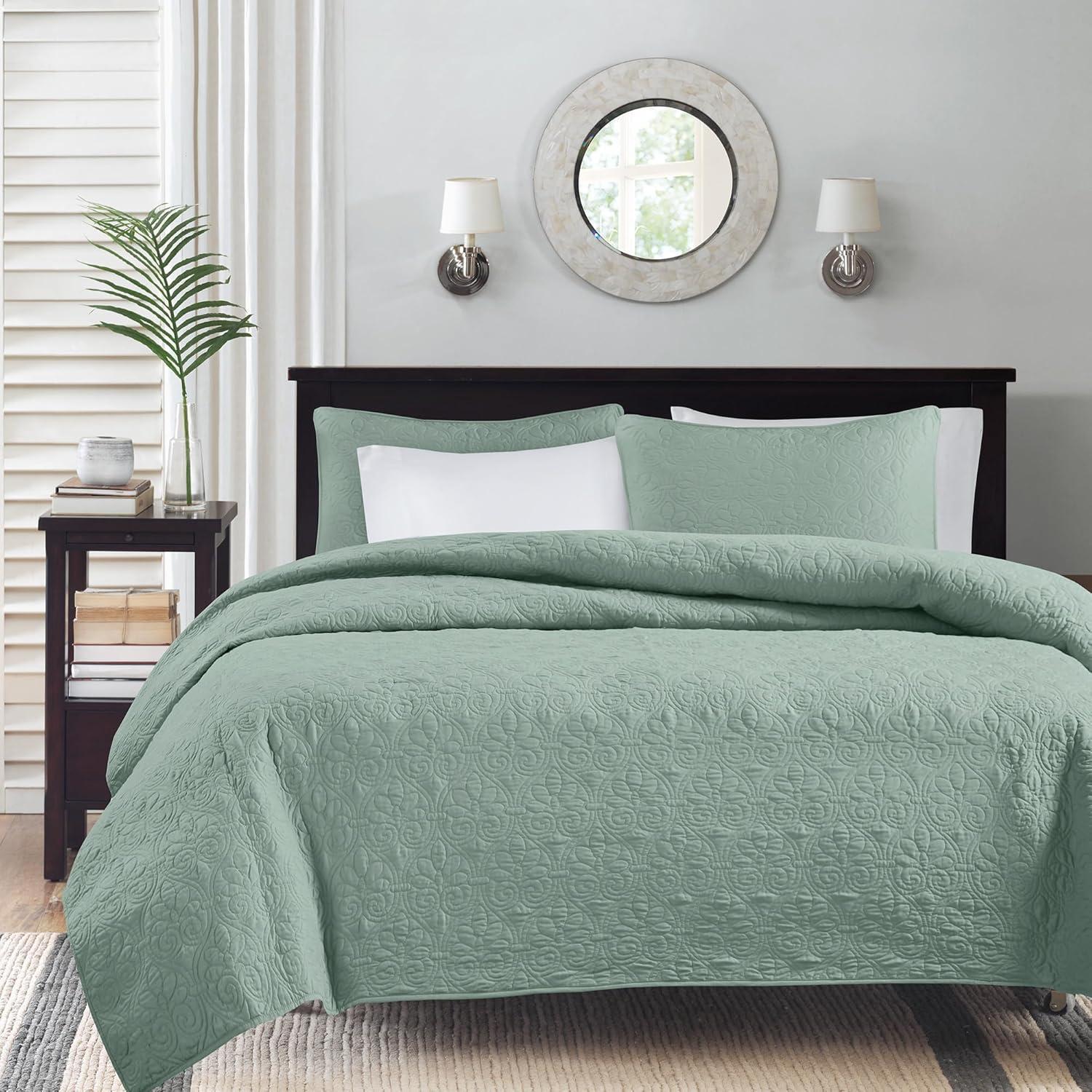 Madison Park 3pc Full/Queen Vancouver Reversible Coverlet Set Seafoam: Lightweight, Machine Washable