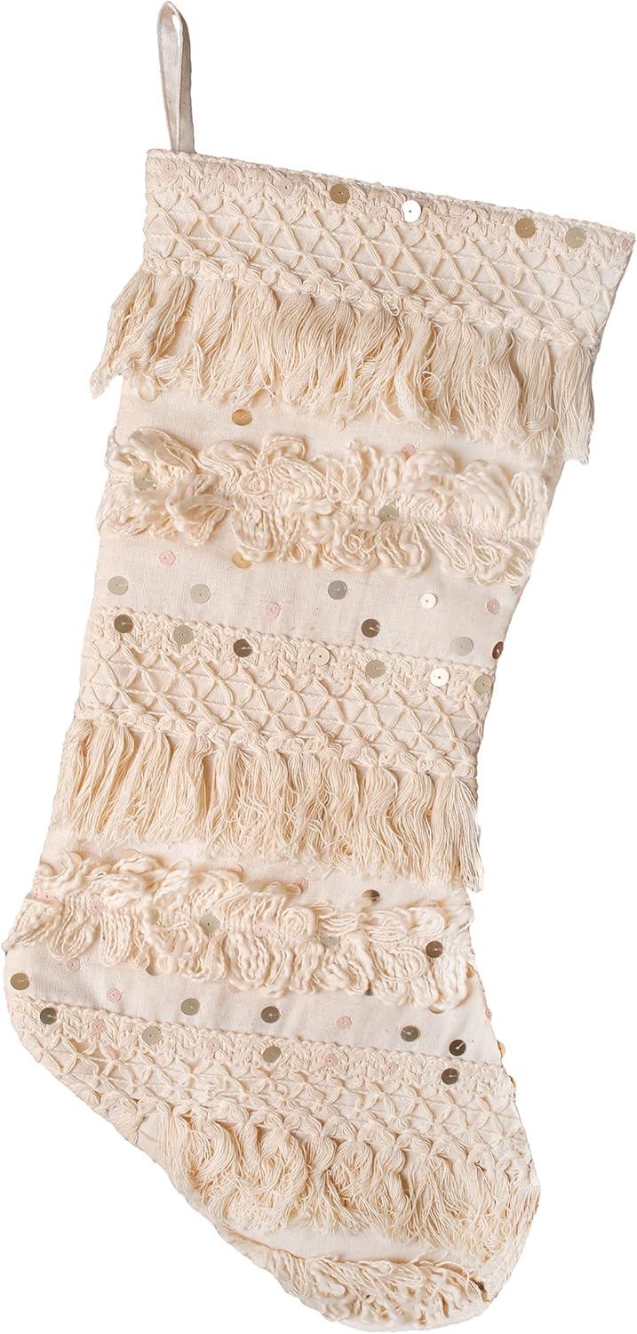 20" HGTV Home Collection Christmas Stocking With Fringe And Sequin Detail - National Tree Company