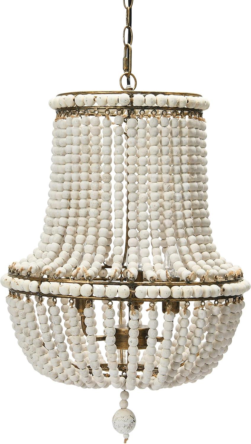 Storied Home Draped Wood 2-Tier Bead Chandelier: ETL Listed, Iron & Wood, Off-White Ceiling Fixture