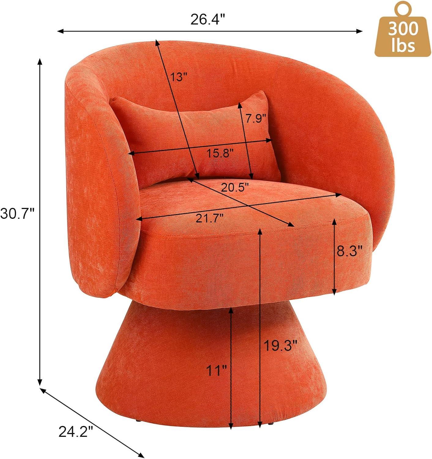 IDEASY Swivel Round Barrel Chair, 360-Degree Accent Armchair for Living Room, Bedroom, 26.4" x 24.2" x 30.7", Linen, Orange