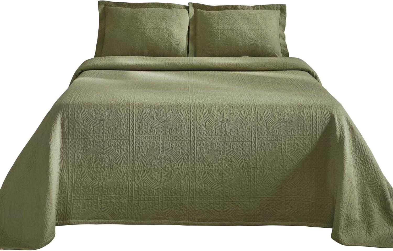 Superior Jacquard Matelasse Cotton Bedspread Set of 3 Pieces, Twin, Sage