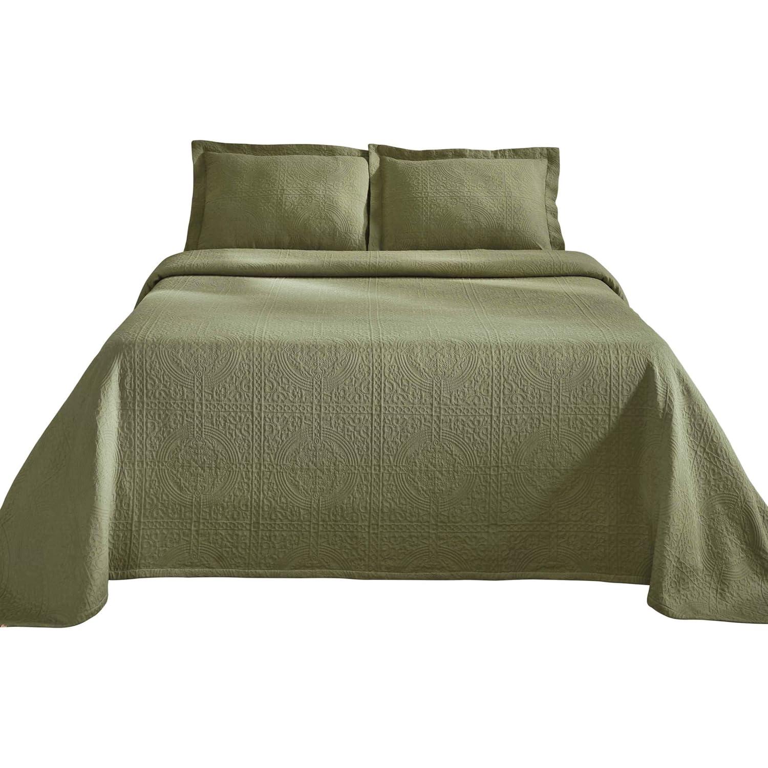 Superior Fleur De Lis Cotton Decorative Bedspread and Sham Set, Twin, Sage