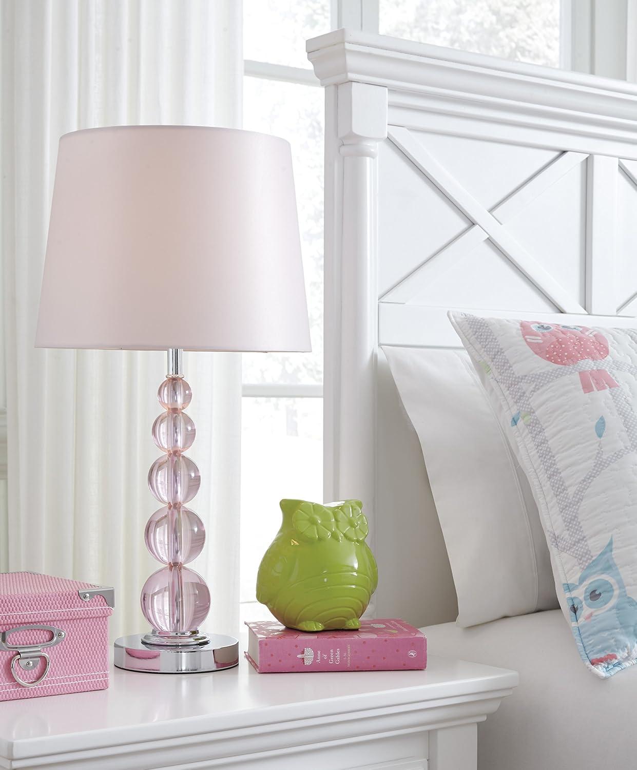 Pink Crystal Table Lamp with Polyester Shade, 23"