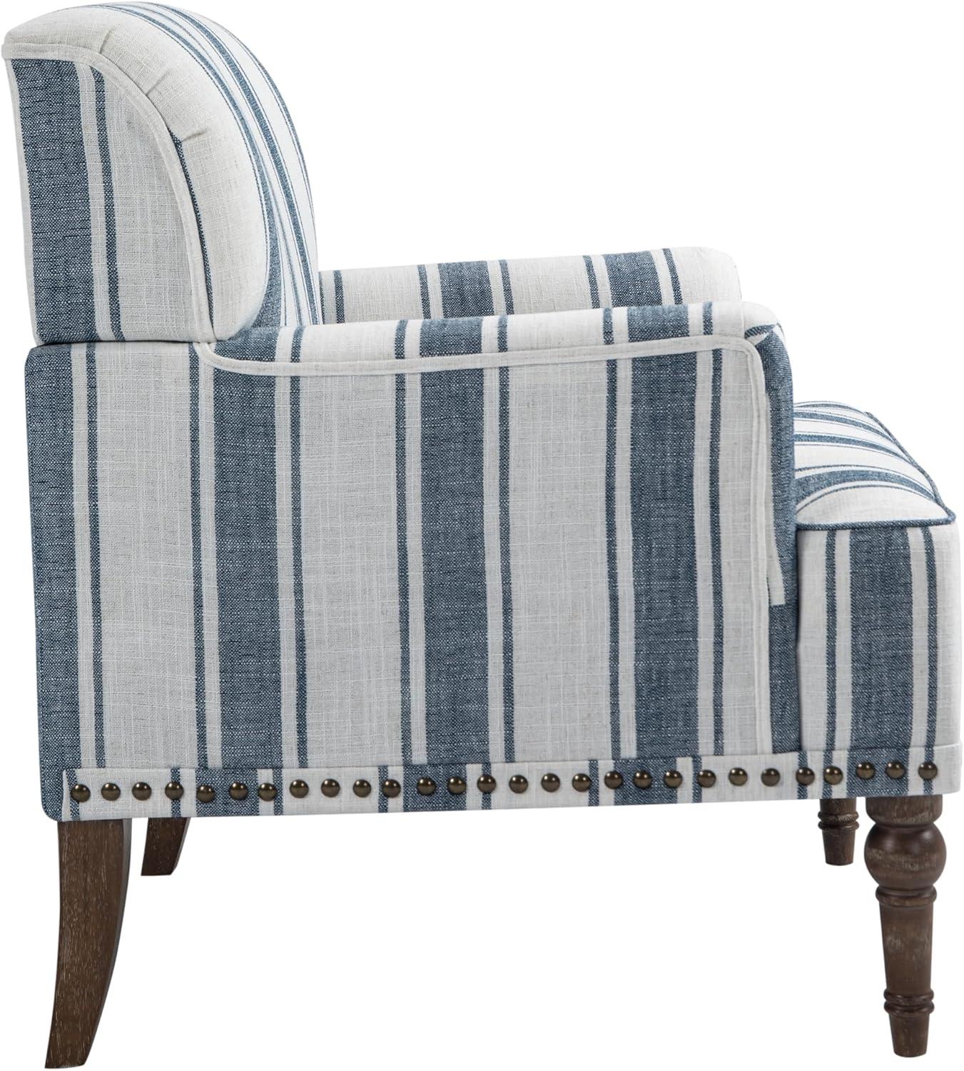 Blue and White Striped Barrel Accent Chair Set with Nailhead Trim