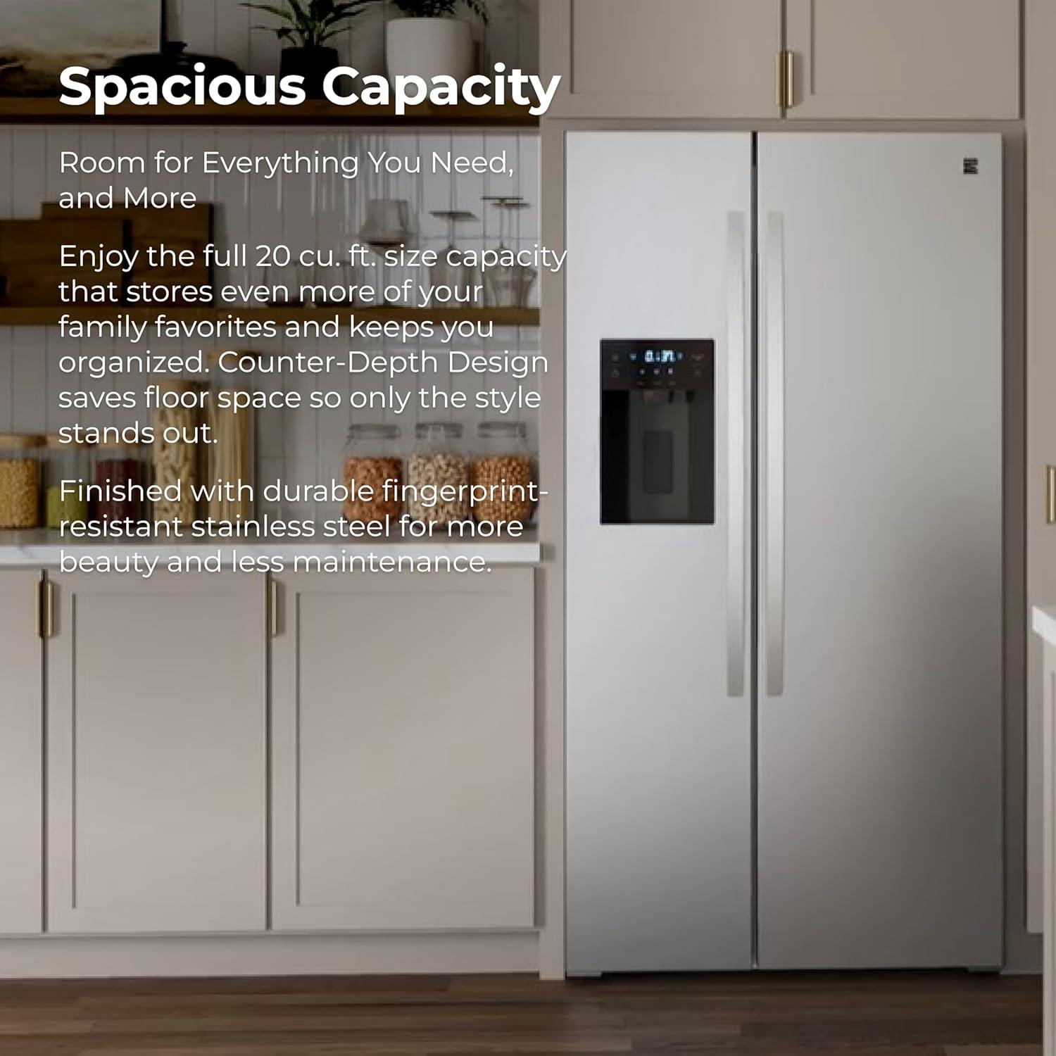 Kenmore 20 Cu. ft. 36-inch Depth Side-by-Side ENERGY STAR® Refrigerator/Freezer, Stainless Steel