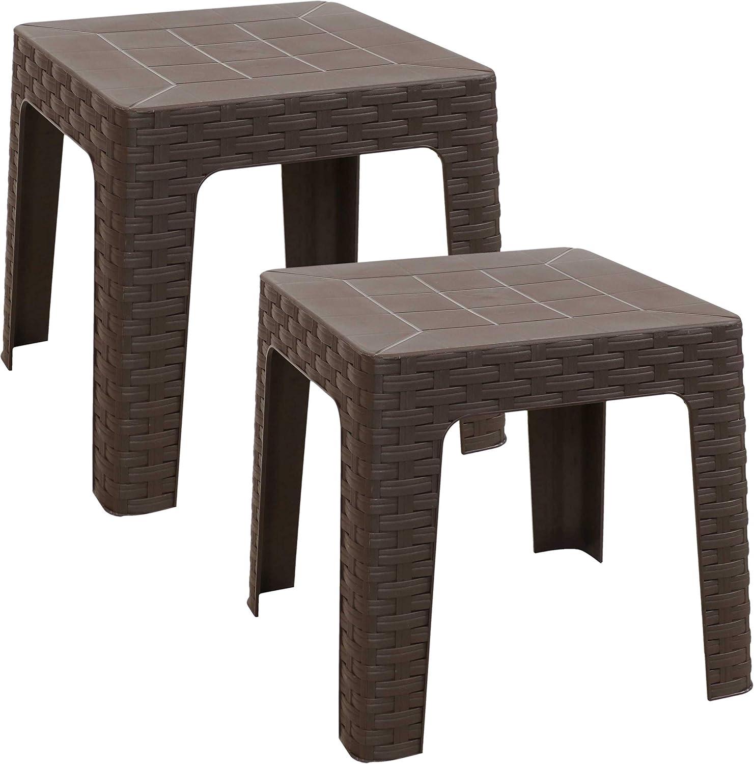 Sunnydaze Square Polypropylene Outdoor Side Table - Brown - 2pk