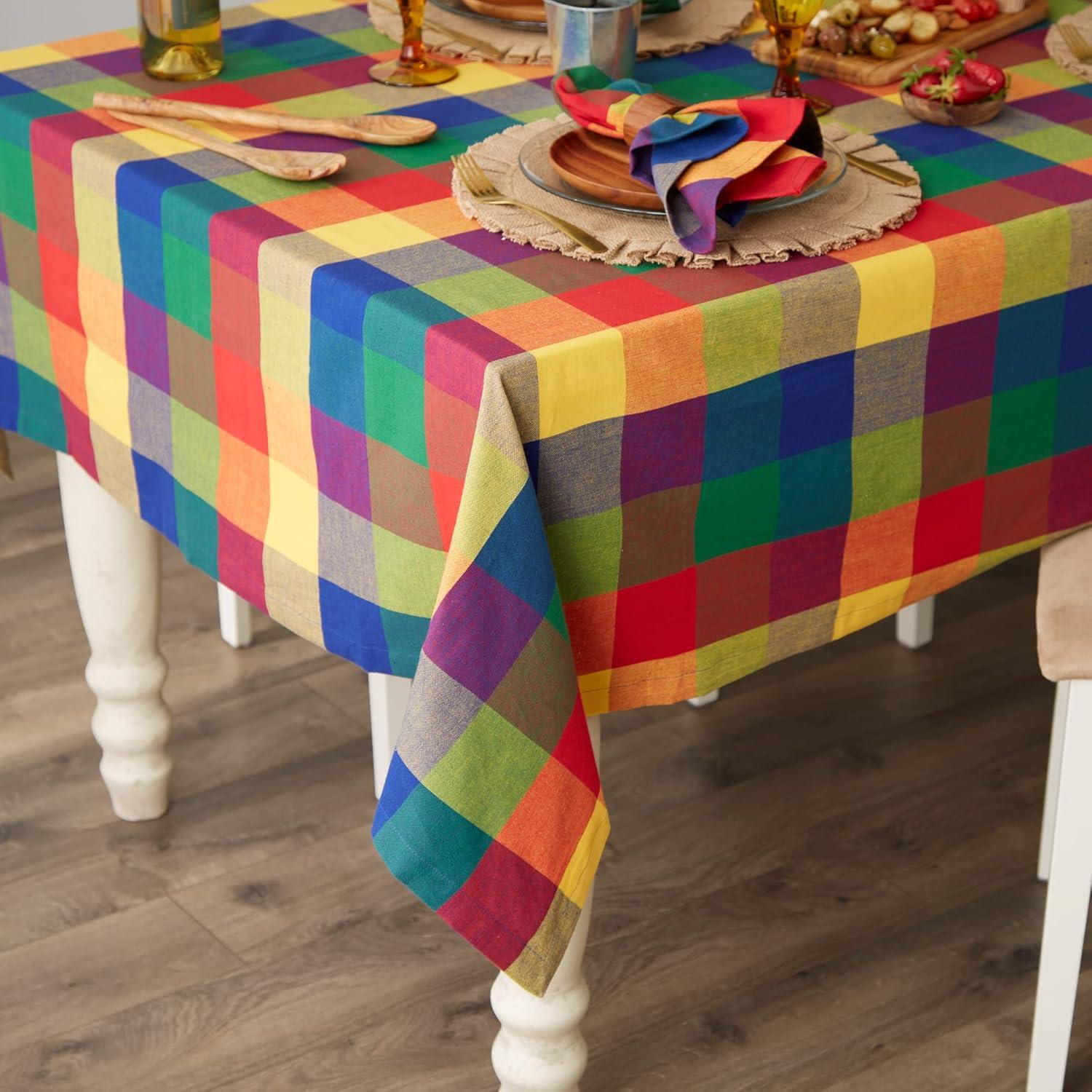 DII Indian Summer Check Tablecloth, 52"x52", 100% Cotton