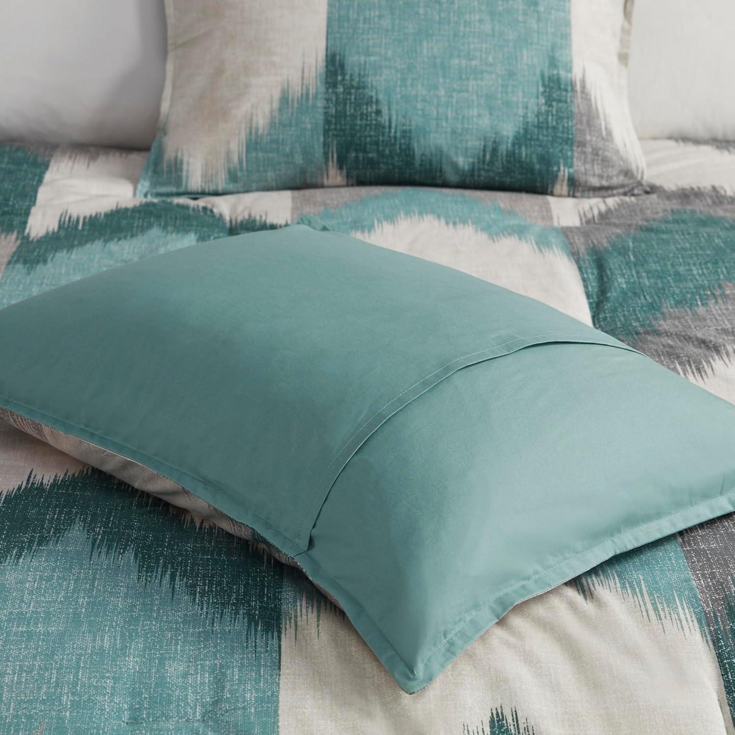 King Aqua Cotton Reversible Ikat Chevron Comforter Set