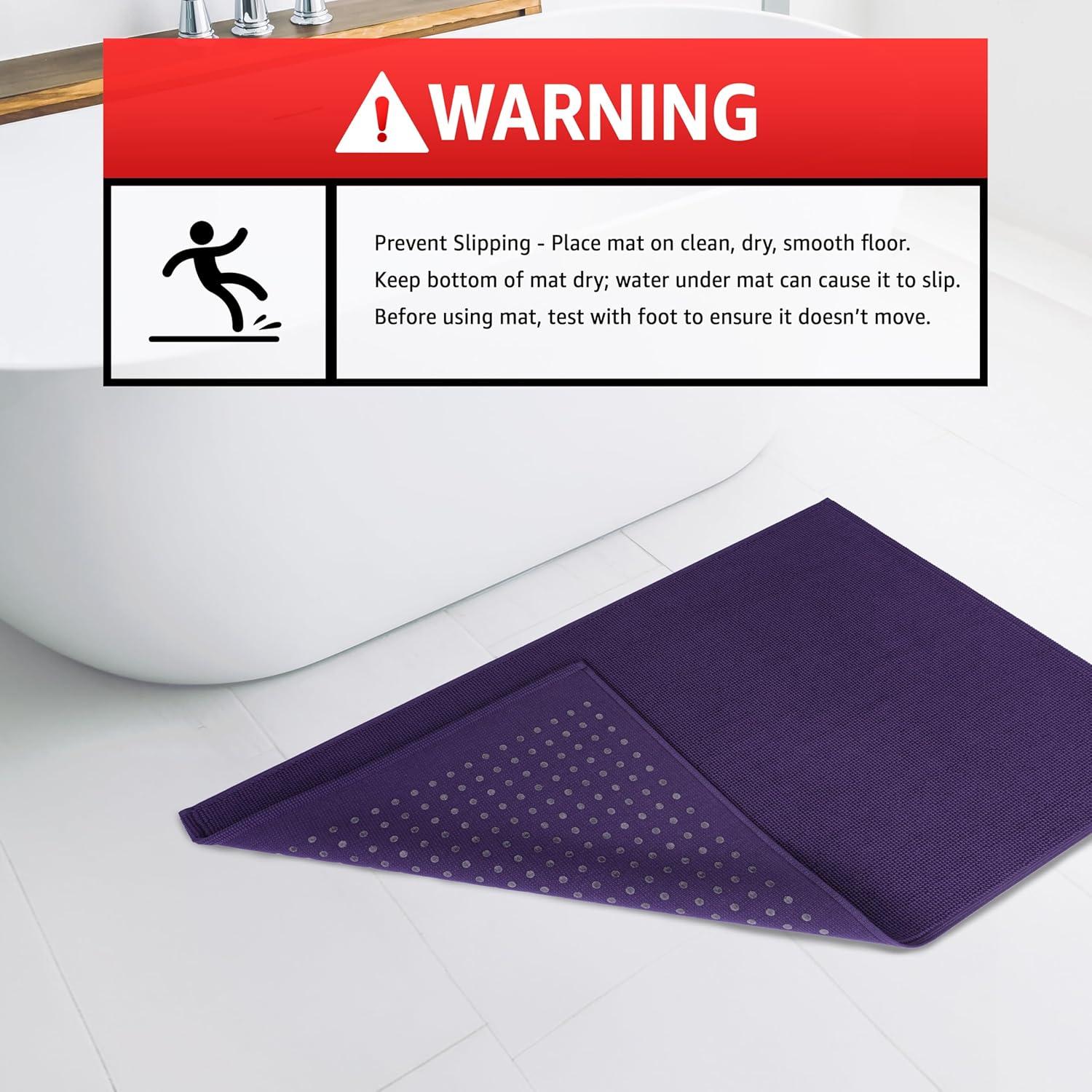 American Soft Linen 100% Cotton Bath Mat Rugs, 20x34 inches Slip Resistant Bottom Base Bath Mats for Bathroom, Purple