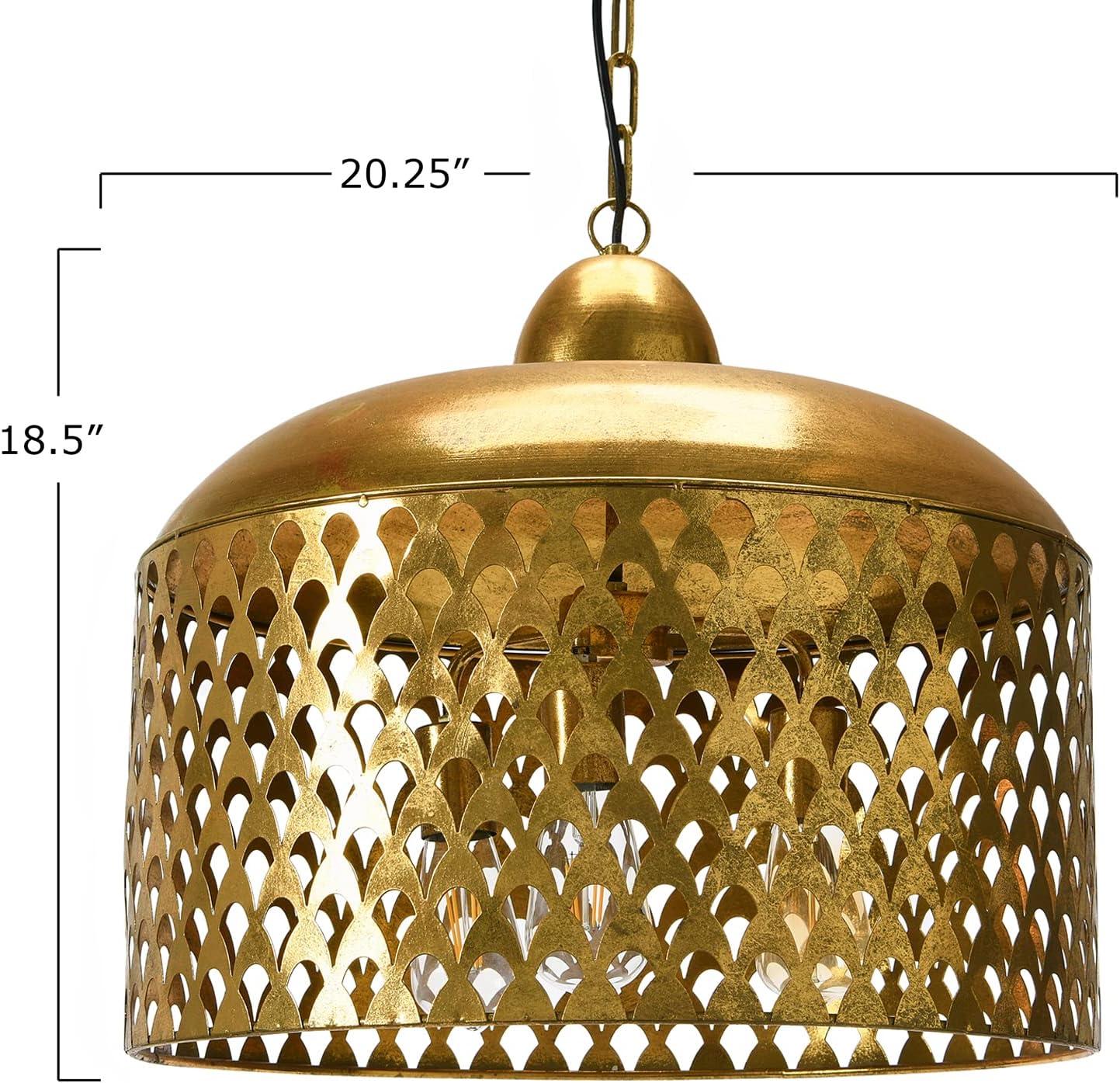 20.25" x 18.5" Metal Pendant Lamp Gold Finish - Storied Home: UL Listed, No Assembly, Adjustable Height