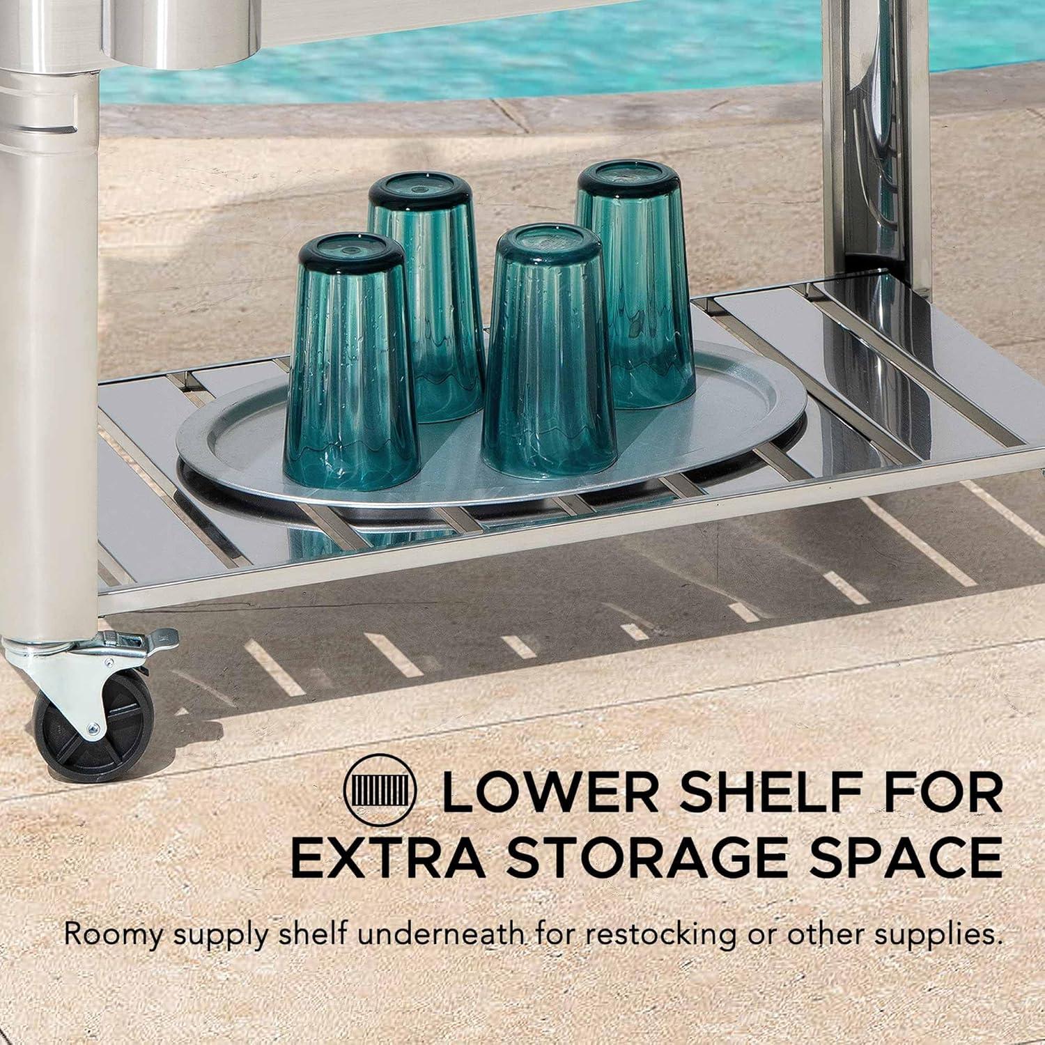 Sunjoy Sunjoy 80 Quart Patio Cooler Cart Stainless Steel Rolling Ice Chest With Steel Bottle Opener, Shelf And Lockable Wheels