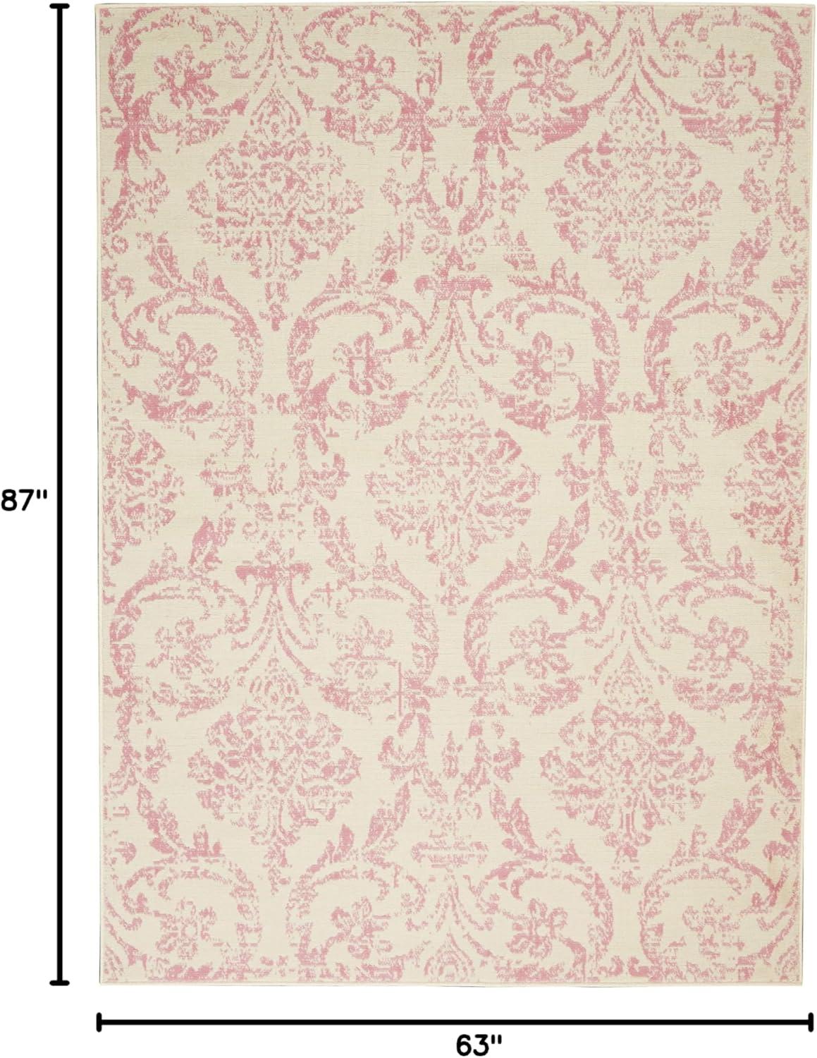 Nourison Jubilant 5'3" x 7'3" (5' x 7') Ivory/Pink Area Rug Farmhouse Vintage Damask by Nourison