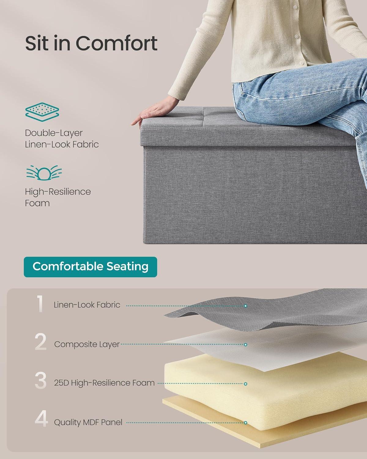 SONGMICS 30" Storage Ottoman Bench Hold up to 660lb Ottoman with Storage Light Gray