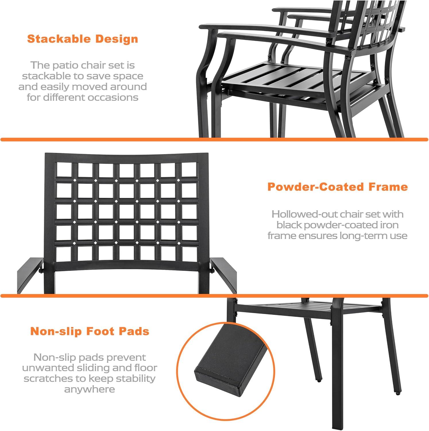 Nuu Garden Outdoor Dining Chair, Patio Dining Chair Set, Stackable Design, All-weather Iron Frame with Powder-coated Finish for Indoors and Outdoors, Patio, Deck, Garden, Yard, Black